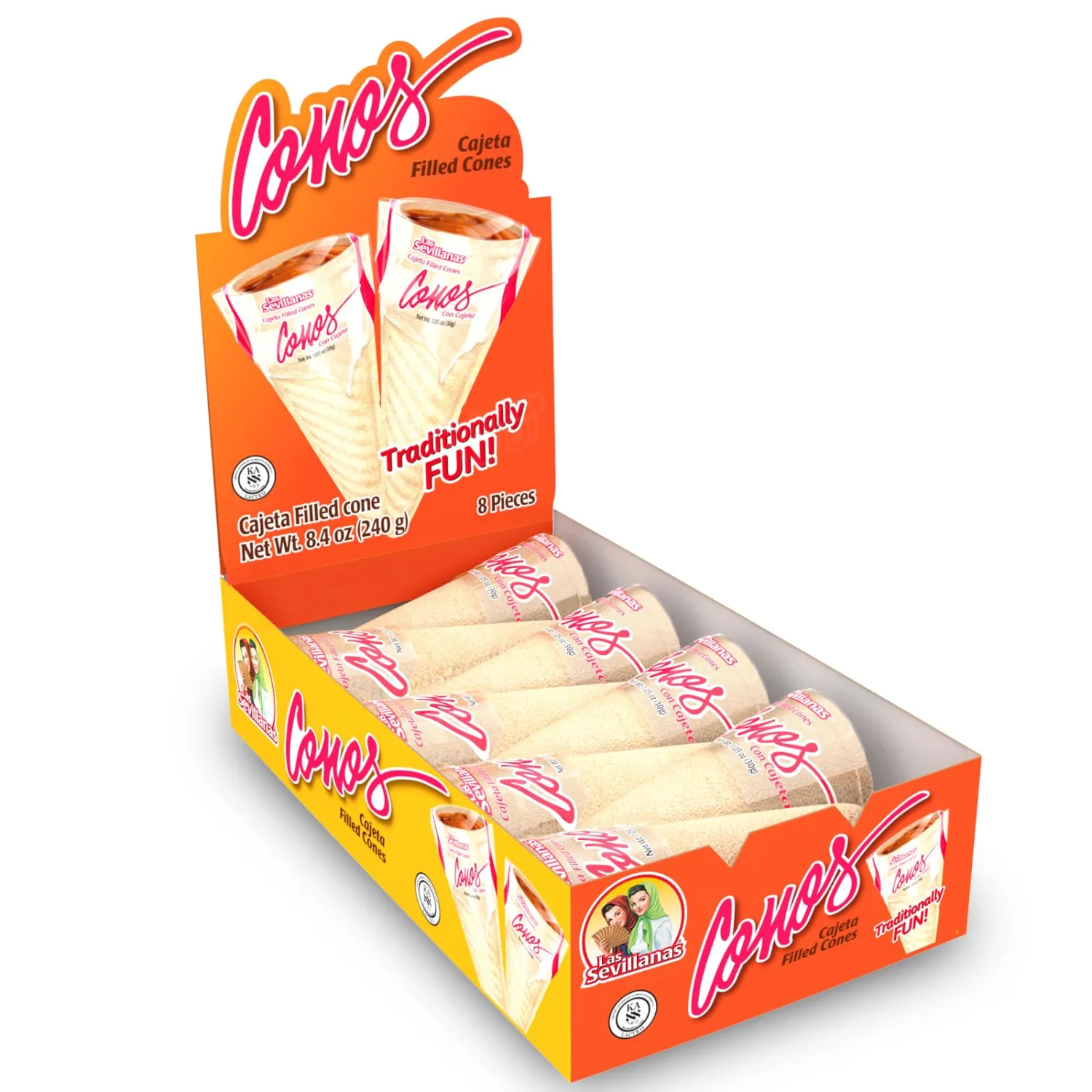 Las Sevillanas Cajeta Filled Wafer Cones – Traditional Mexican Candy, Sweet Dessert Treats - Dulce de Leche-Caramel Sauce | Crispy Waffle - Perfect for Snacks, Desserts, and Parties - 8.4 Oz/240 g (Pack of 1)