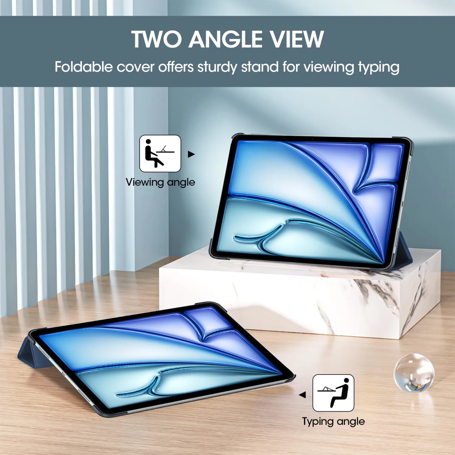 ProCase for iPad Air 13 Inch Case M3 2025/M2 2024, Slim Smart Cover iPad 13 Air M3 M2 Case with Translucent Hard Shell Back, Supports Touch ID, Auto Wake/Sleep -Navy