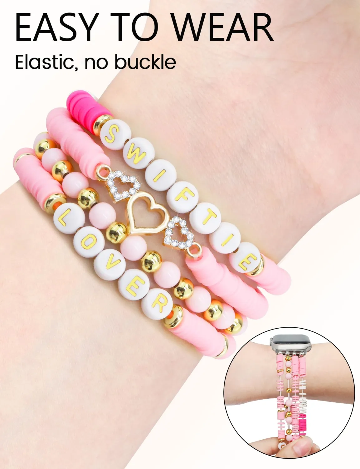 JR.DM Beaded Bracelet Compatible with Apple Watch 40mm 38mm 41mm 44mm 42mm 45mm 46mm Women Kids Girls Singer Inspired Bracelets Cute Handmade Strap for iWatch Series 11/10/9/8/7/SE/6/5/4/3/2/1