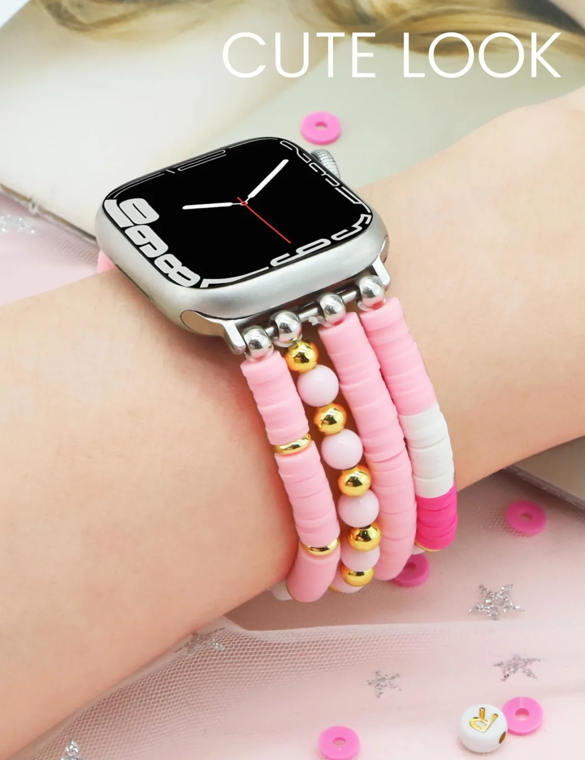 JR.DM Beaded Bracelet Compatible with Apple Watch 40mm 38mm 41mm 44mm 42mm 45mm 46mm Women Kids Girls Singer Inspired Bracelets Cute Handmade Strap for iWatch Series 11/10/9/8/7/SE/6/5/4/3/2/1