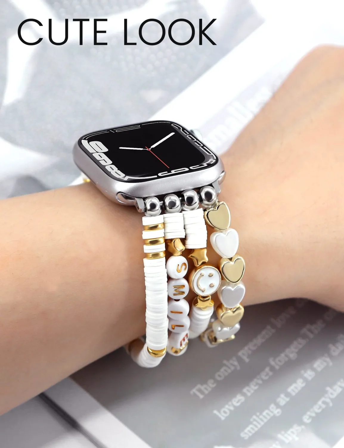 JR.DM Beaded Bracelet Compatible with Apple Watch 40mm 38mm 41mm 42mm Women Kids Girls Cute Fashion Preppy Stackable Handmade Stretchy Watch Strap for iWatch Series 11/10/9/8/7/SE/6/5/4/3/2/1