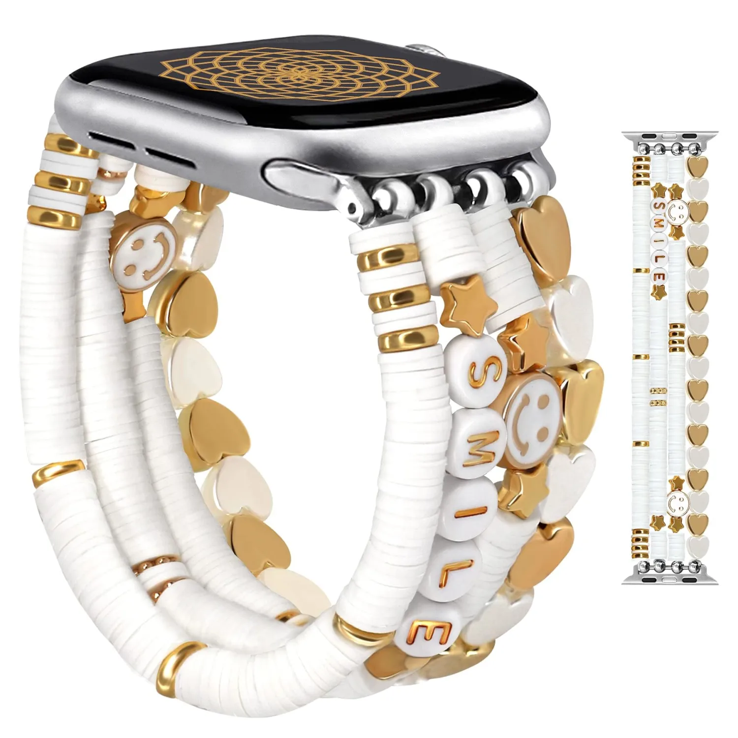 JR.DM Beaded Bracelet Compatible with Apple Watch 40mm 38mm 41mm 42mm Women Kids Girls Cute Fashion Preppy Stackable Handmade Stretchy Watch Strap for iWatch Series 11/10/9/8/7/SE/6/5/4/3/2/1
