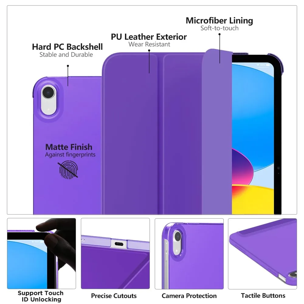 MoKo for iPad (A16) 11th Generation Case 11 Inch 2025, iPad 10th Generation Case 10.9 Inch 2022, Slim Stand Hard PC Translucent Back Shell Smart Cover, Support Touch ID, Auto Wake/Sleep, Purple Violet