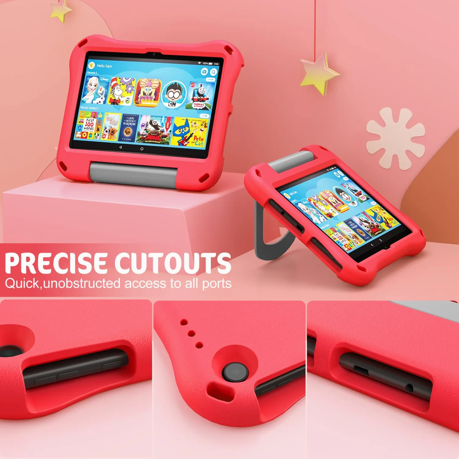 Tablet 8 inch Case for Kids Not for iPad/Samsung/Onn/Andriod Tablet 8 (2024/2022/2020 Release)- Auorld All-New Kids-Friendly Lightweight Shockproof Tablet 8 Plus Cover Case with Handle Stand, red