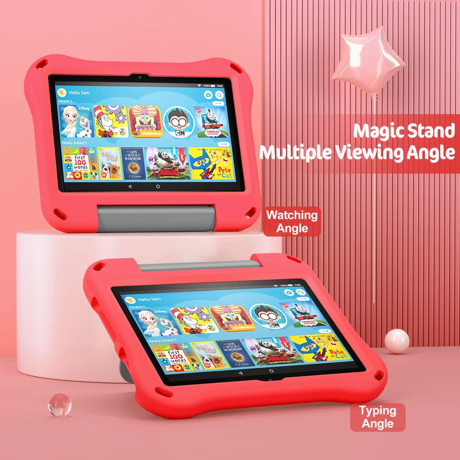 Tablet 8 inch Case for Kids Not for iPad/Samsung/Onn/Andriod Tablet 8 (2024/2022/2020 Release)- Auorld All-New Kids-Friendly Lightweight Shockproof Tablet 8 Plus Cover Case with Handle Stand, red