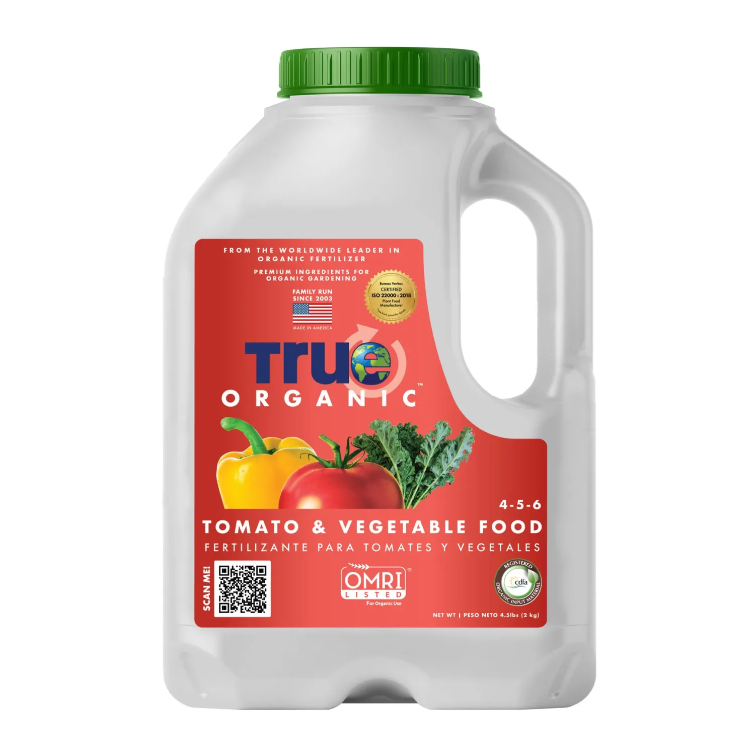 True Organic Tomato and Vegetable Food Granular Fertilizer 4.5lbs Jug - CDFA, OMRI Listed for Organic Gardening NPK 4-5-6