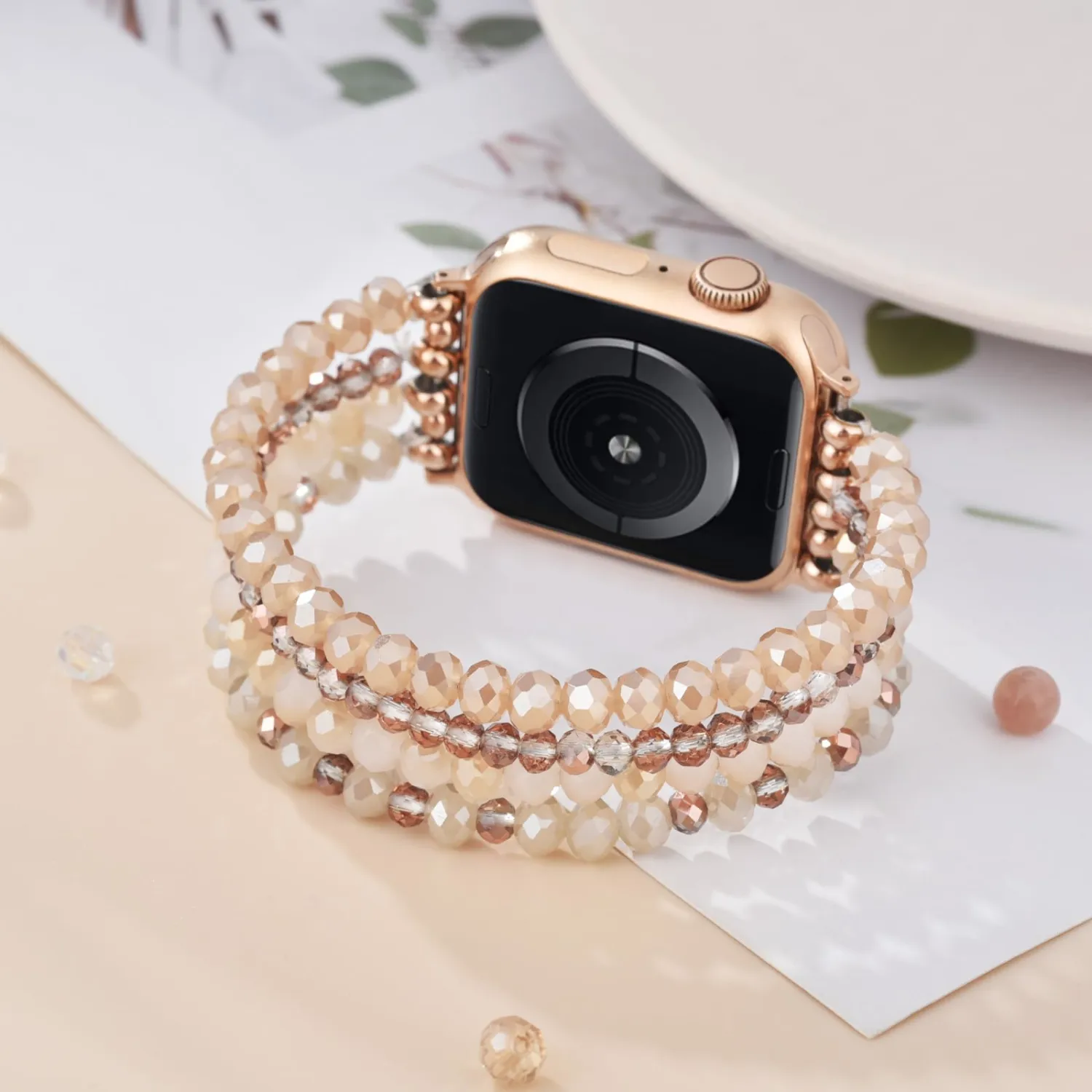 KOREDA Beaded Bracelet Compatible for Apple Watch Band 38mm 40mm 41mm 42mm 44mm 45mm 46mm Series 11 10 9 8 7 SE 6 5 4 Women, Fashion Cute Handmade Elastic Pearl Beads Stretch Strap for iWatch Bands 3/2/1