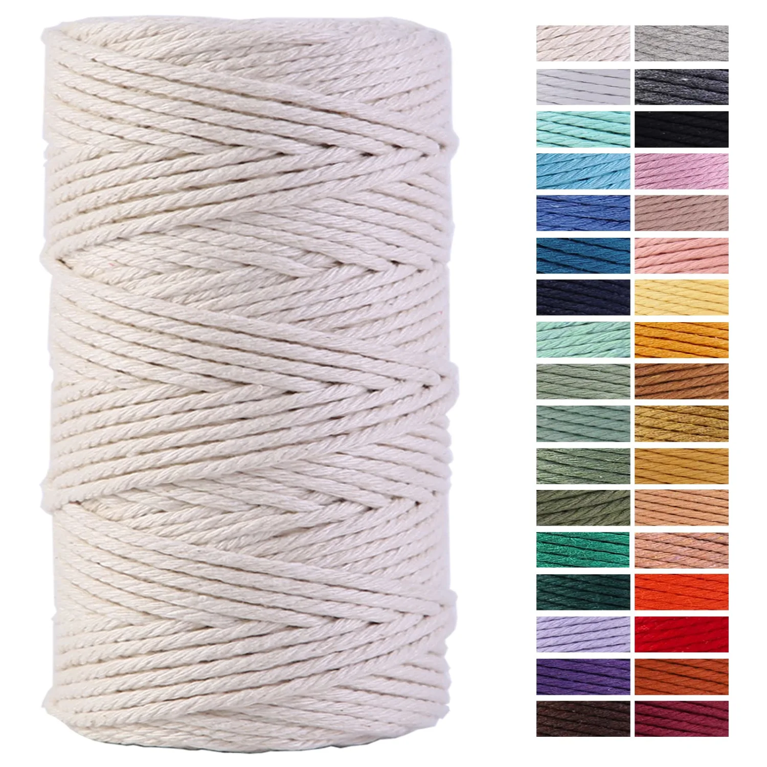 Macrame Cord 4mm x 109Yards 100% Natural Cotton Macrame Rope Cotton Cord for Handmade Macrame Supplies, Wall Hanging, Plant Hangers, Crafts, Knitting, Decorative Projects