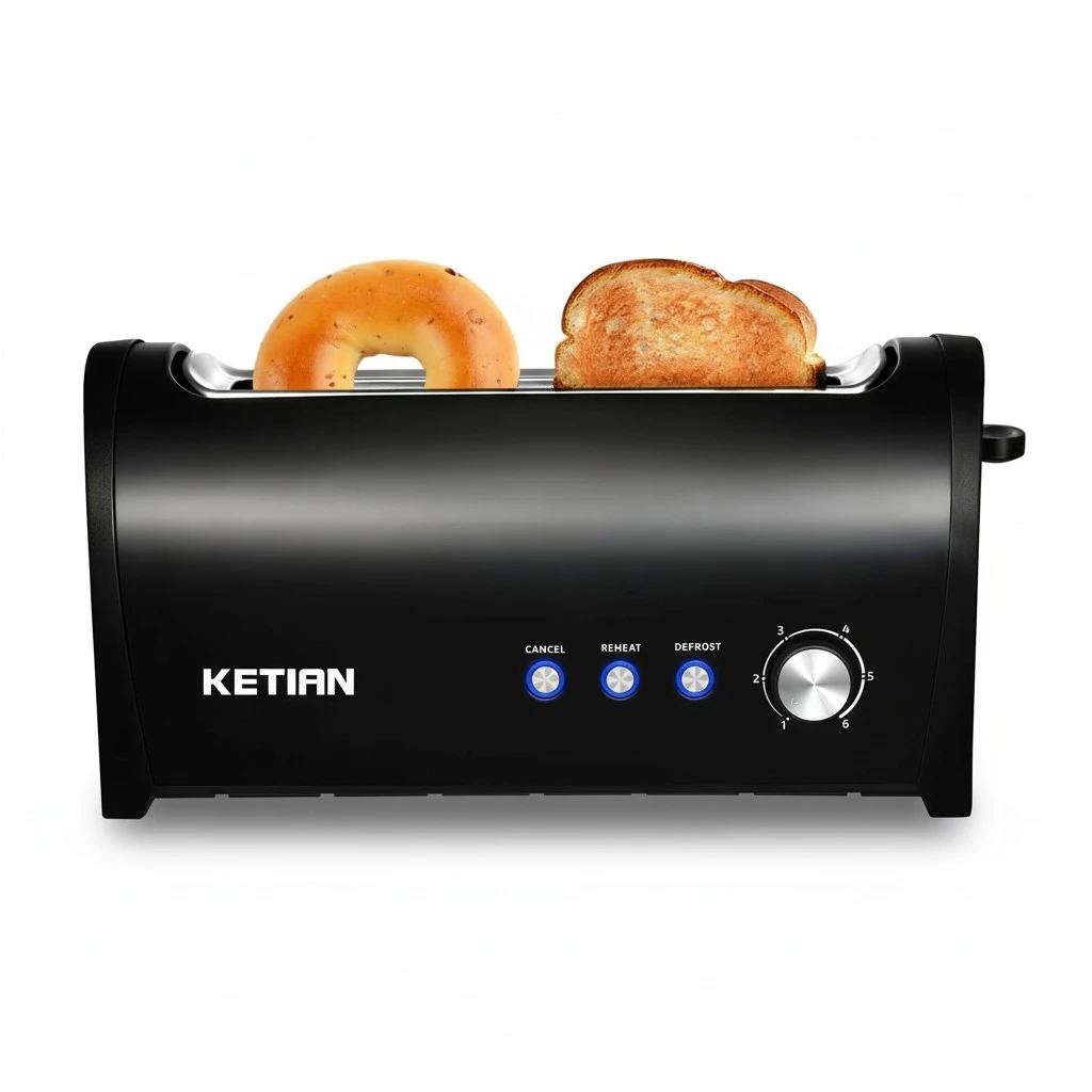 Long Slot Toaster 2 Slice,Cancel Reheat Defrost Functions,Removable Crumb Tray,6 Browning Settings,Extra Wide Long Slots,Stainless Steel,Black