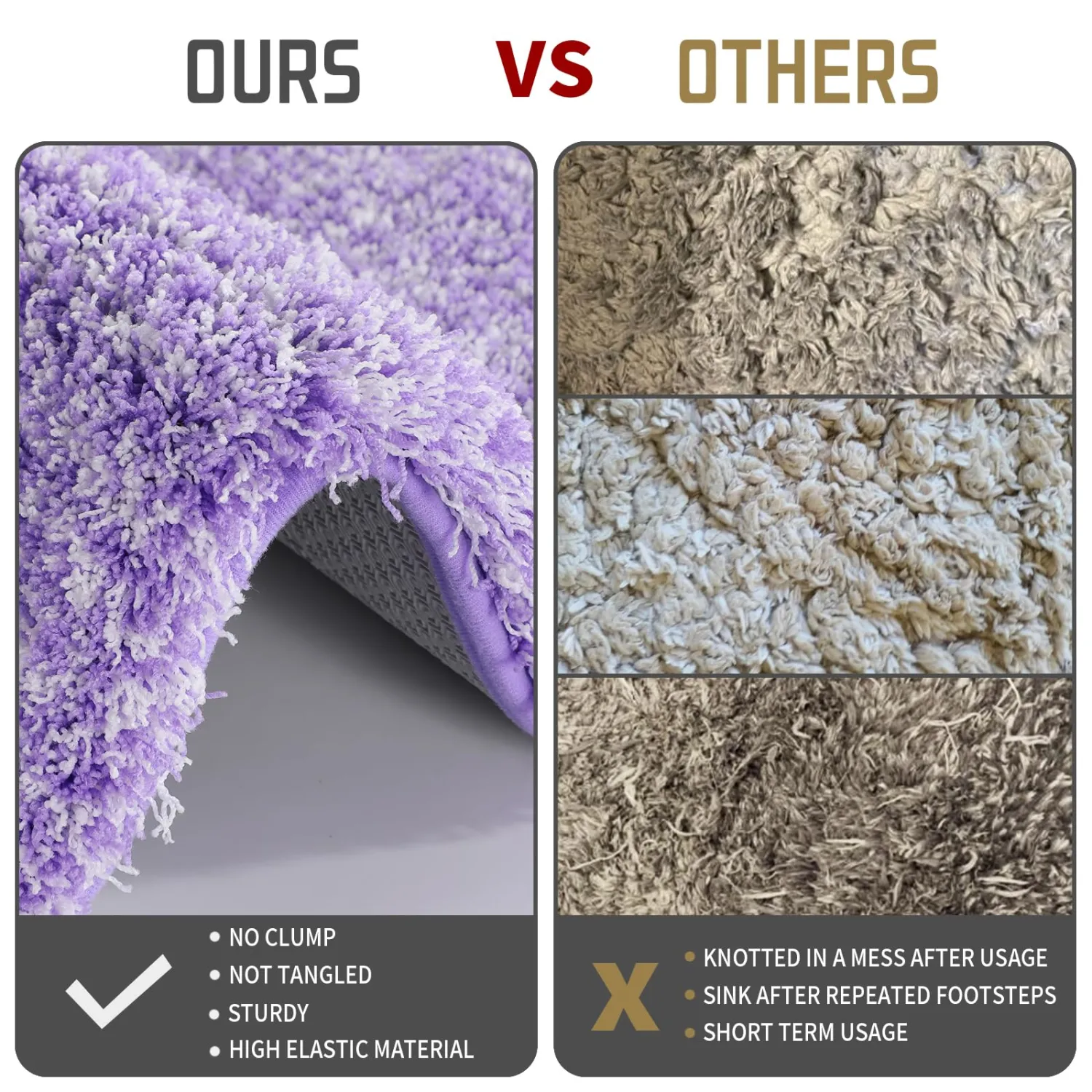 Yimobra Luxury Bathroom Rugs, Fluffy Bath Mats, Non Slip, Water Absorbent Microfiber, Machine Washable, Plush Soft Runner Shower Rugs, Thick Matts for Bathroom Floor&Tub, 47"x 24", Purple and White