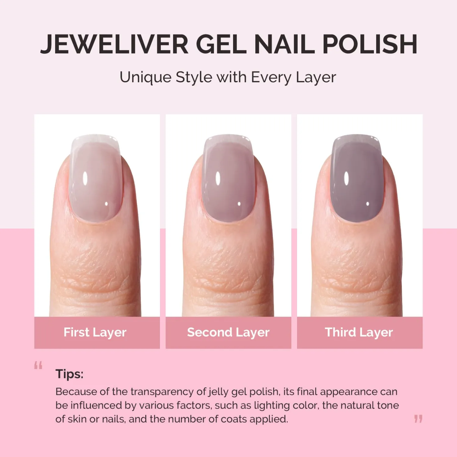 MelodySusie Jeweliver Jelly Gel Polish, 0.5Fl Oz Dark Gray Gel Nail Polish Sheer Neutral Translucent Nude Soak Off UV LED Light Cure Gift for Women Nail Art Manicure DIY at Home JM30