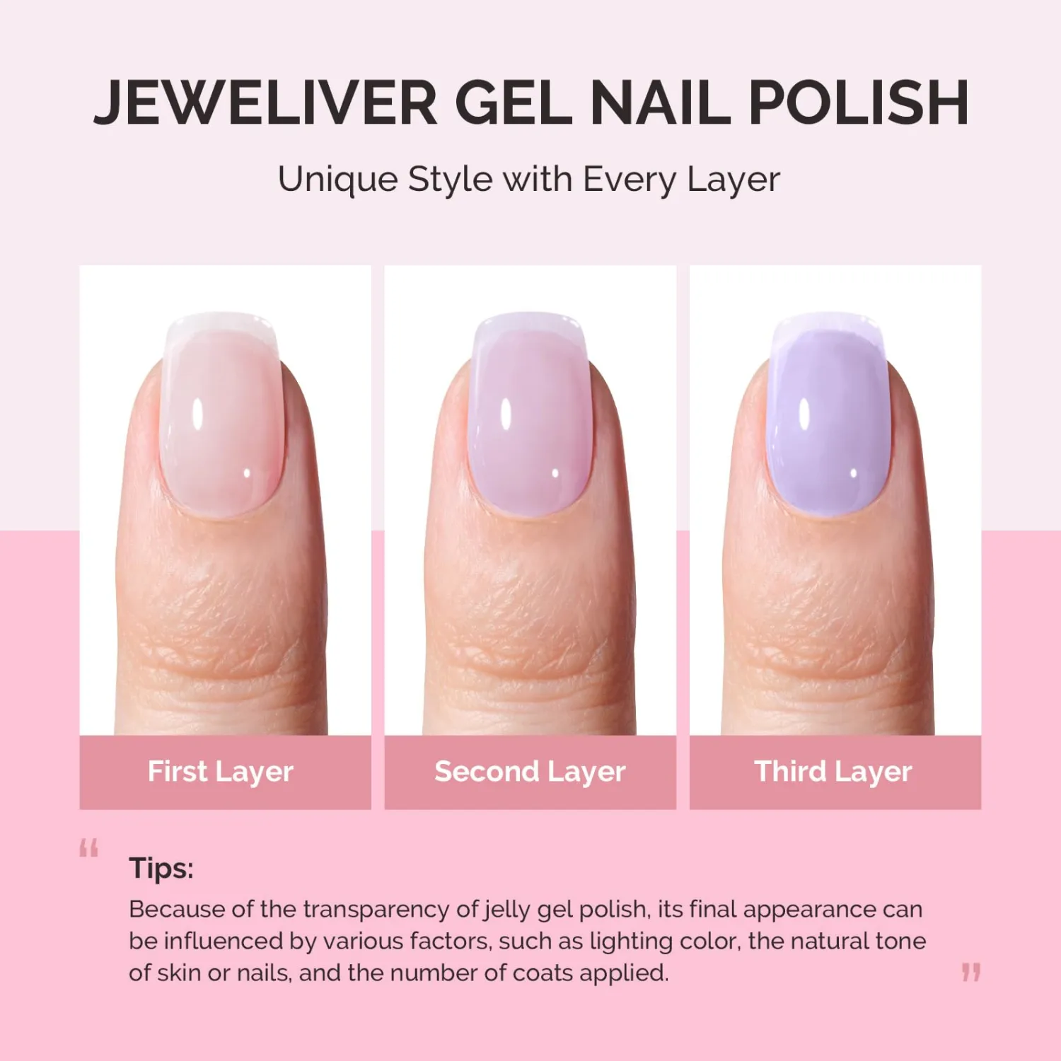 MelodySusie Jeweliver Gel Nail Polish, 0.5Fl Oz Light Purple Jelly Gel Polish Sheer Translucent Nude Soak Off UV LED Light Cure Spring Summer Colors Manicure Nail Art DIY at Home JM02