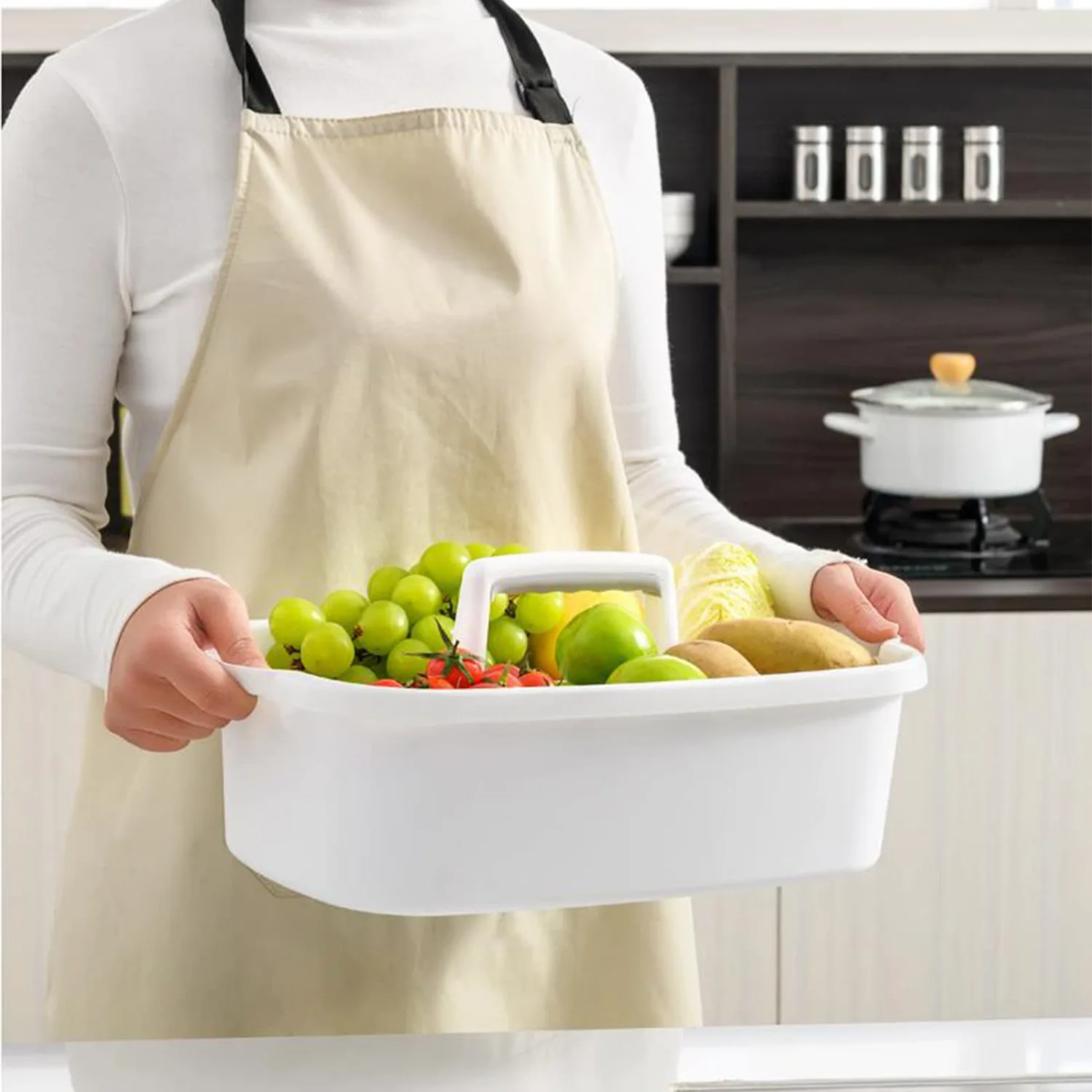 Large Cleaning Supplies Caddy Portable Shower Basket Supply Organizer with Handle Plastic Bucket Tool Storage for Bathroom, Bedroom, Kitchen, College Dorm, Garden, White