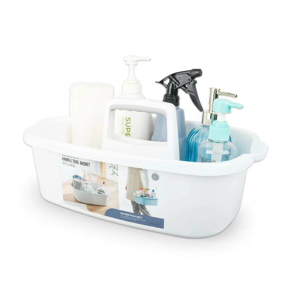 Large Cleaning Supplies Caddy Portable Shower Basket Supply Organizer with Handle Plastic Bucket Tool Storage for Bathroom, Bedroom, Kitchen, College Dorm, Garden, White