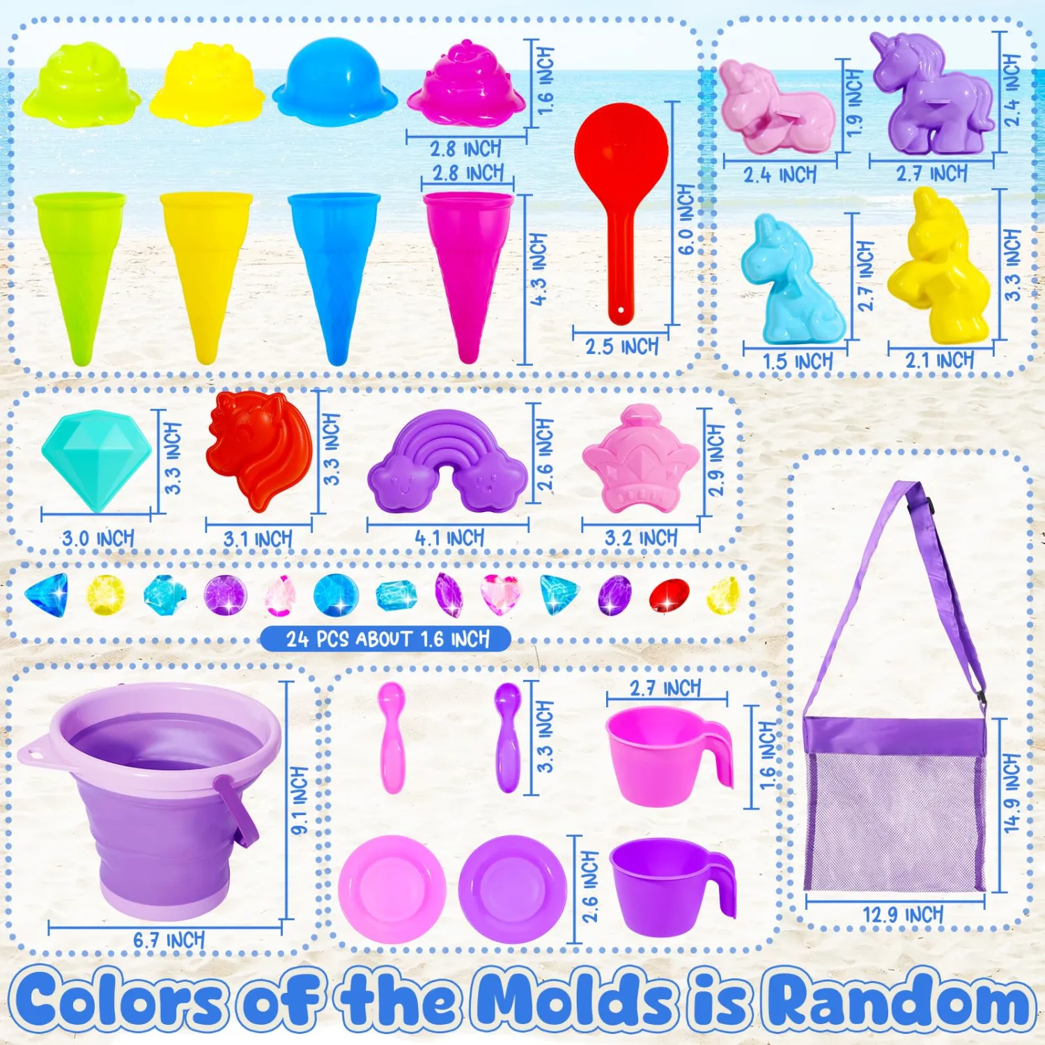 Bbiamsleep Purple Collapsible Beach Bucket Set, Collapsible Foldable Beach Sand Buckets and Shovels Set for Party Camping Gear Travelling Fishing Water Pail