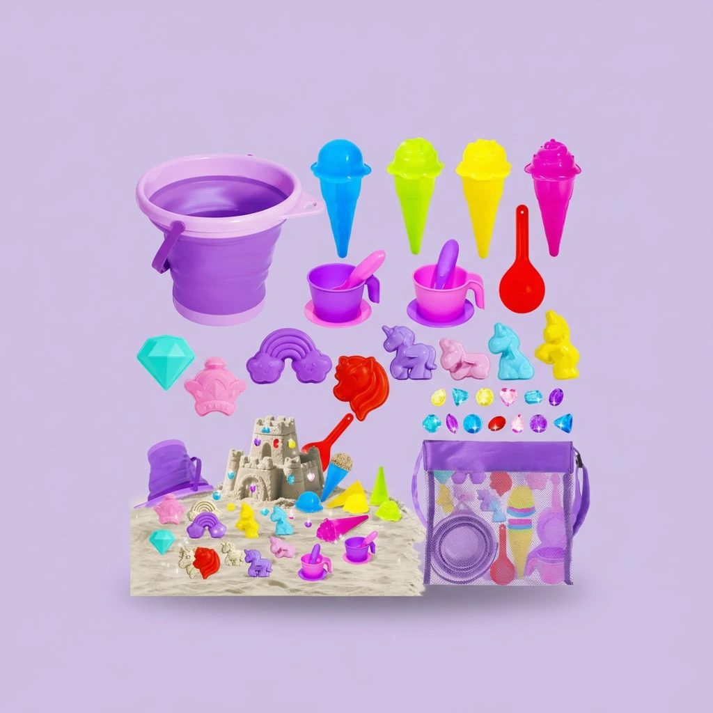 Bbiamsleep Purple Collapsible Beach Bucket Set, Collapsible Foldable Beach Sand Buckets and Shovels Set for Party Camping Gear Travelling Fishing Water Pail