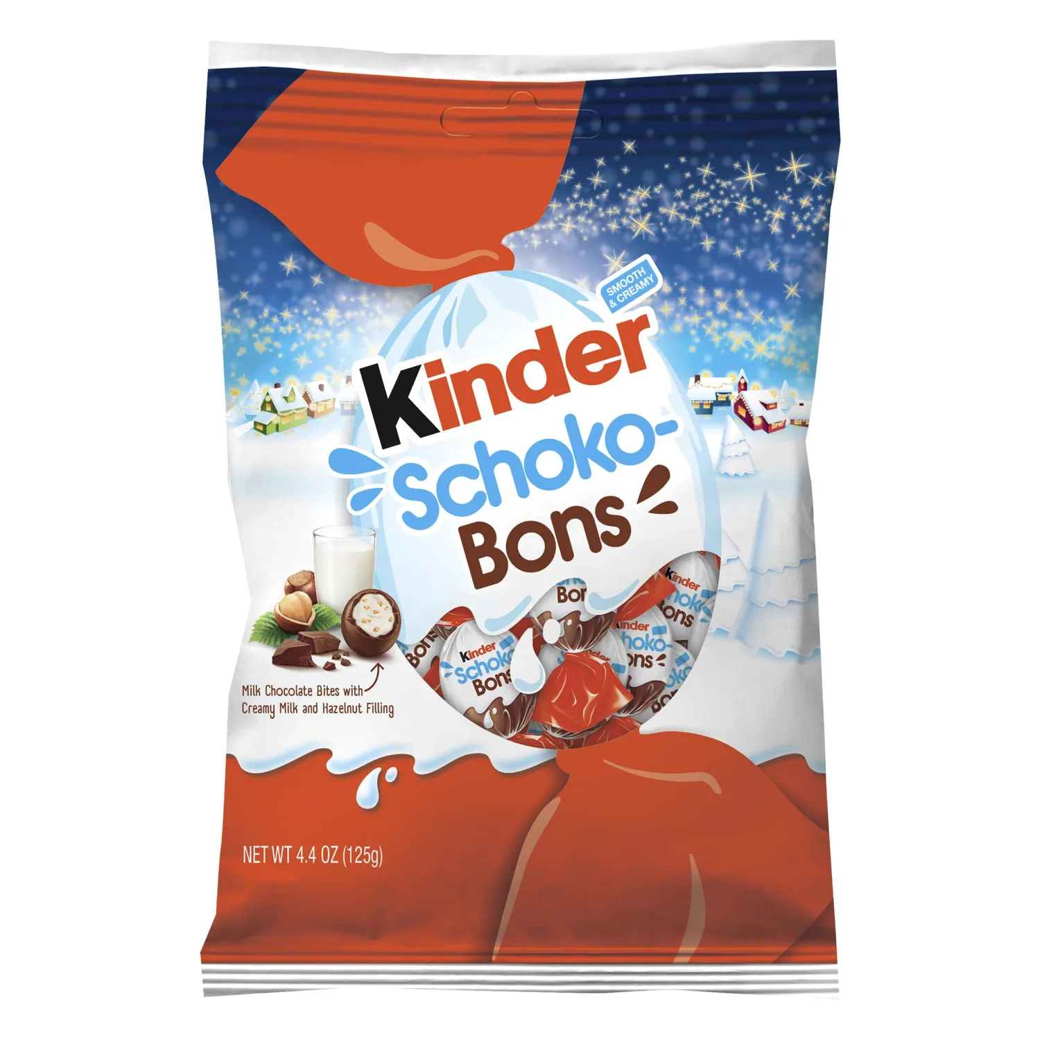 Kinder Schoko Bons, Individually Wrapped Milk Chocolate Bites with Creamy Hazelnut Filling, Stocking Stuffers, 4.4 oz