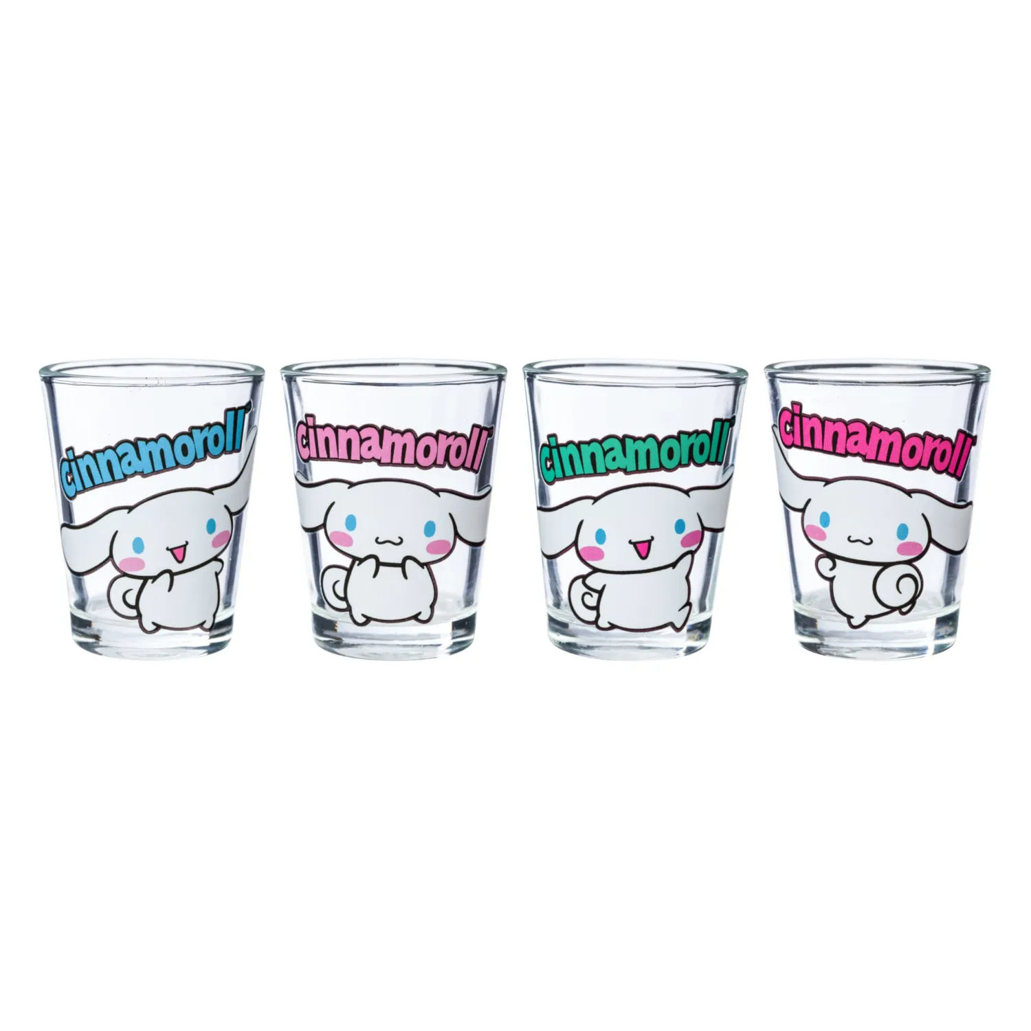 Silver Buffalo Sanrio Hello Kitty and Friends Cinnamoroll Poses 4 Pack Mini Glass Set, 1.5 Ounces