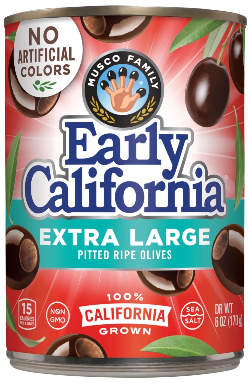 Early California, Ripe Pitted, Extra-Large Black Olives, 6 oz, 12-Cans