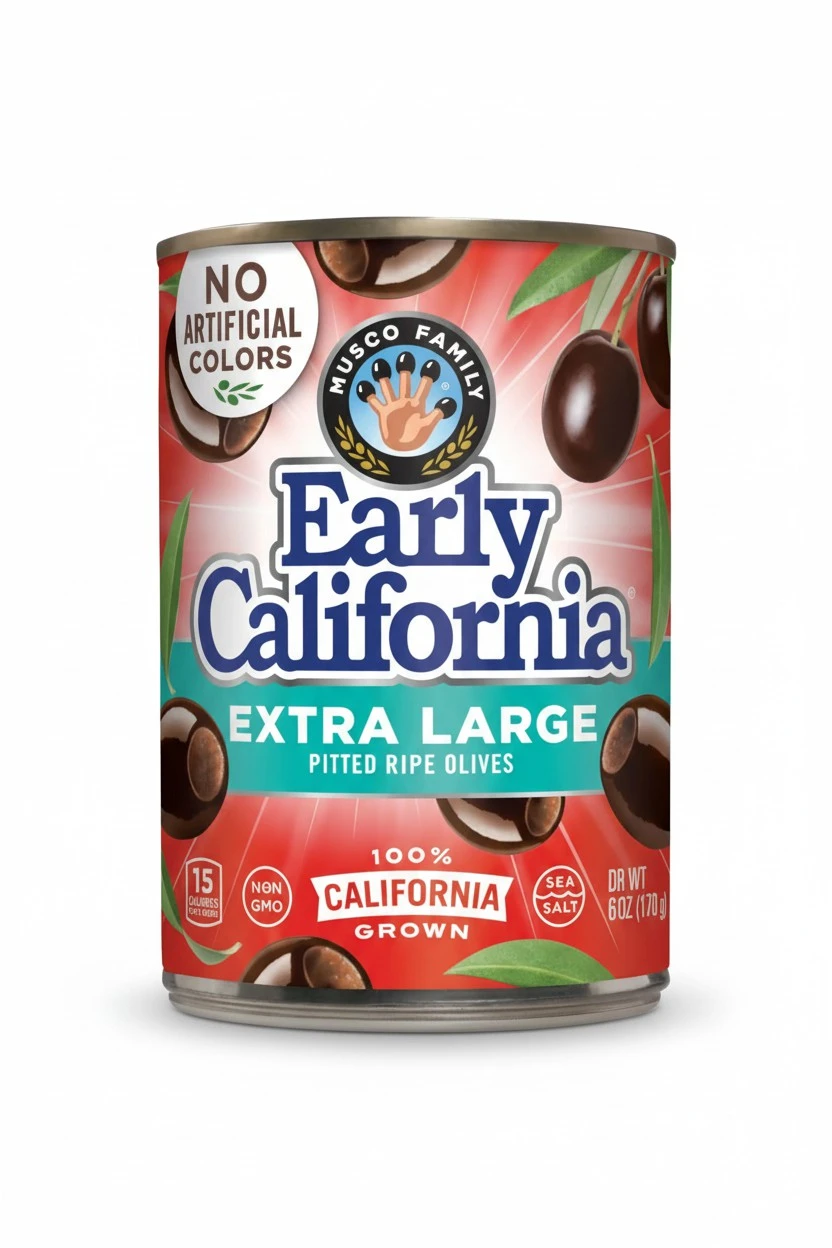 Early California, Ripe Pitted, Extra-Large Black Olives, 6 oz, 12-Cans