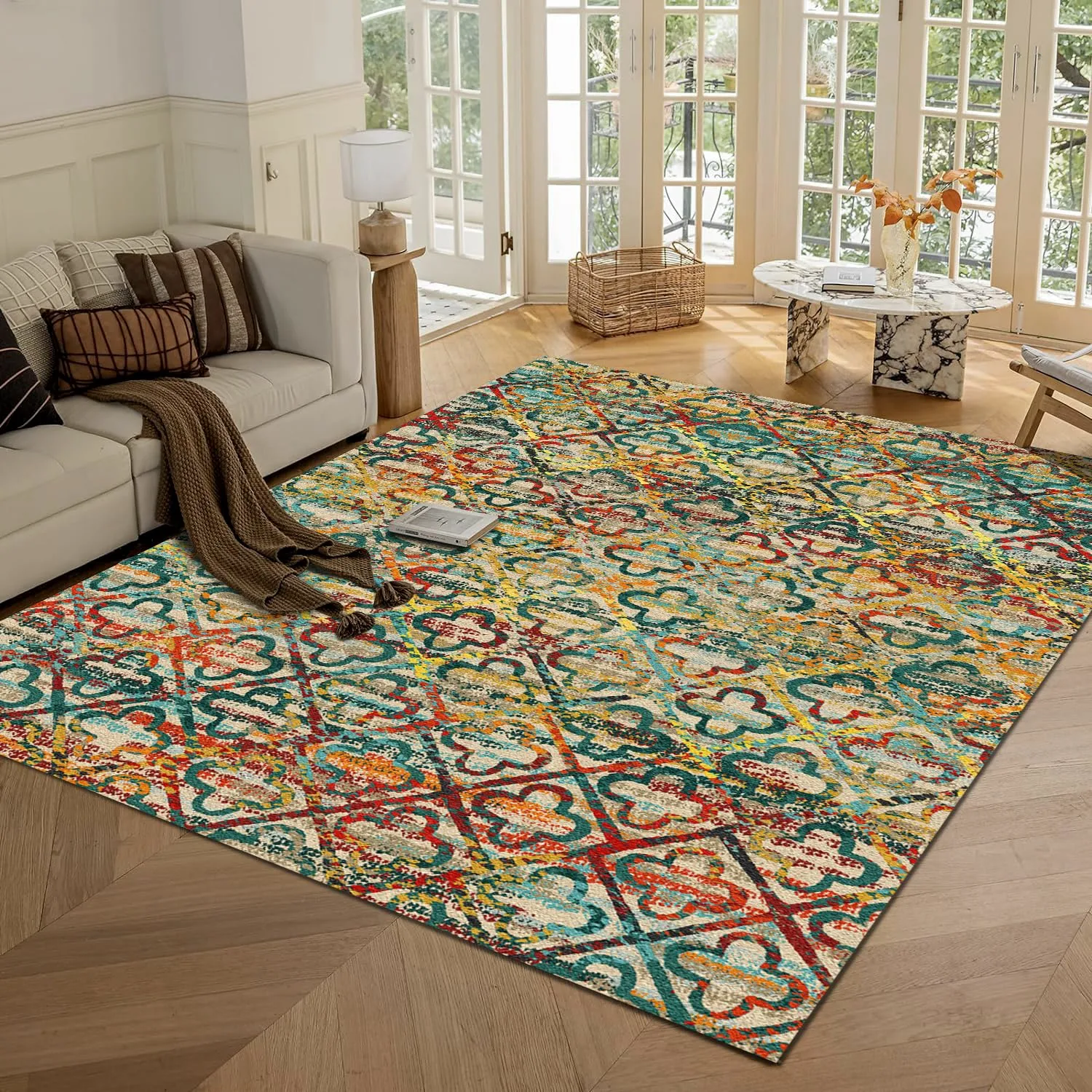 RUGSURE Washable Area Rugs, 3' x 5 ' - 1/6 Thick - Stain & Water Resistant Non-Slip - Perfect Resistant Rug for Living Room, Bedroom, Nursery, Pet & Child Friendly, Vibrant Colors Rugs, Multicolor