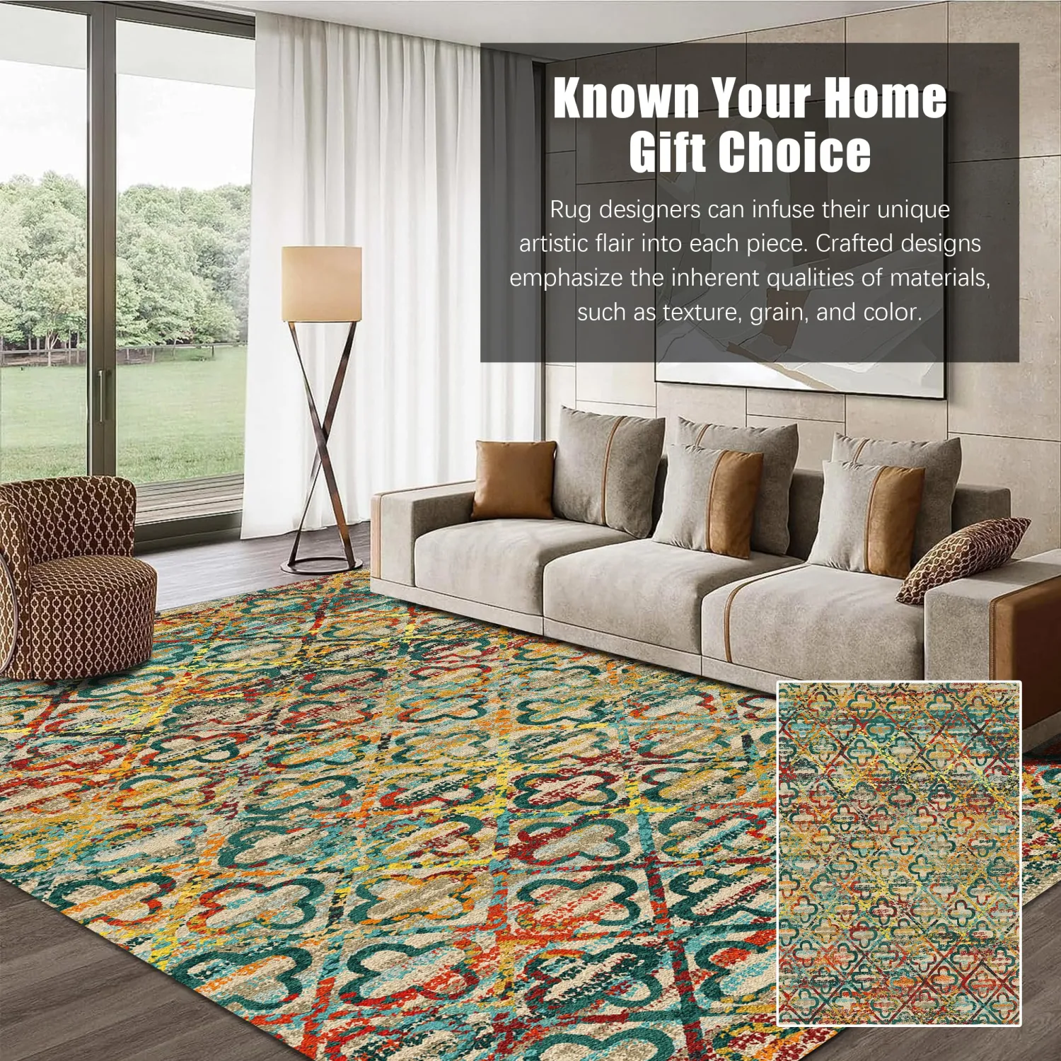 RUGSURE Washable Area Rugs, 3' x 5 ' - 1/6 Thick - Stain & Water Resistant Non-Slip - Perfect Resistant Rug for Living Room, Bedroom, Nursery, Pet & Child Friendly, Vibrant Colors Rugs, Multicolor