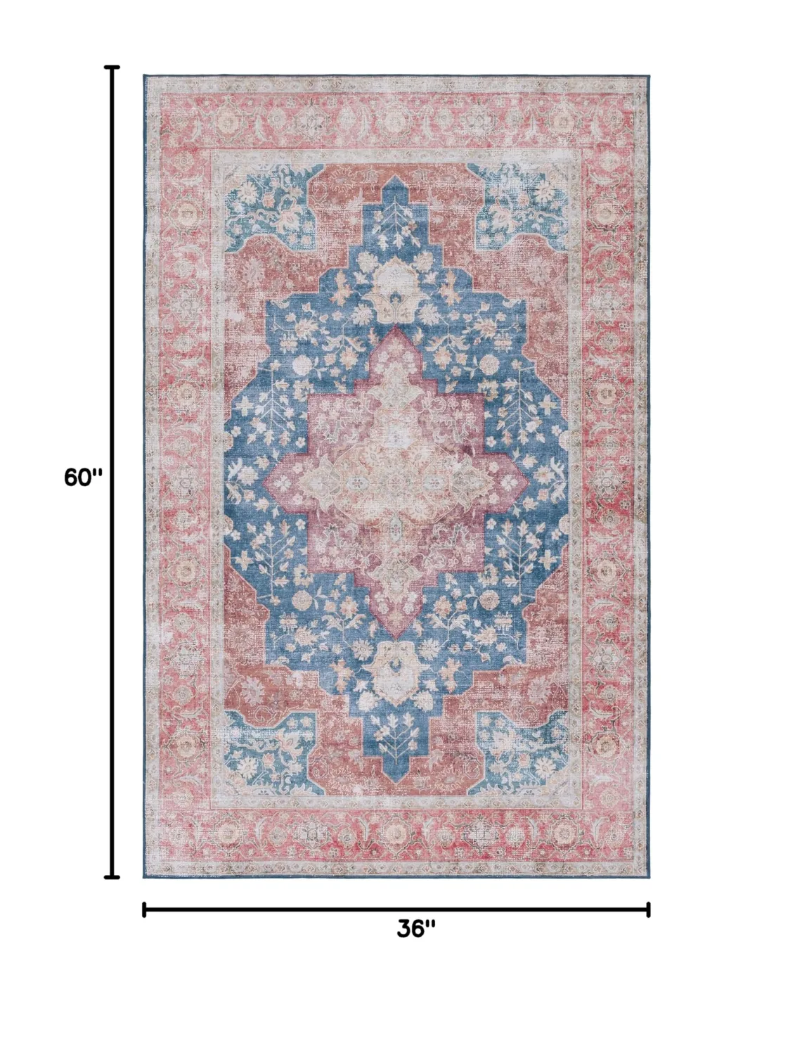 SAFAVIEH Washable Rug Tucson Collection - 3' x 5', Navy & Rust, Slip Resistant & Easy to Clean, Ideal for Foyer, Entryway, Kitchen, Bedroom (TSN105N)