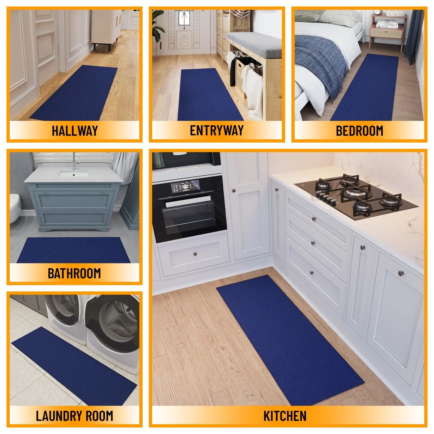 Ottomanson Hallway Runner Rug 20" x 59" Non Slip Solid Area Rugs Easy to Clean Laundry Rug Runner Durable & Pet Friendly Floor Carpet Runners for Hallways Entryway Living Room Kitchen, Navy