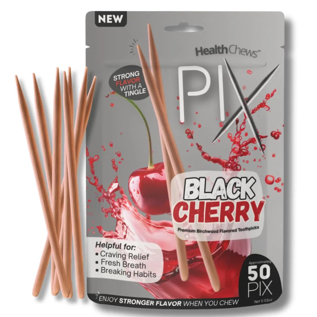 Chewable Picks Infused Flavored Toothpicks to Help Quit Smoking - Nicotine Free, with L-Theanine, for Craving Support - Oral Fixation - Made in The USA, Non-GMO Kosher Vegan (Black Cherry)