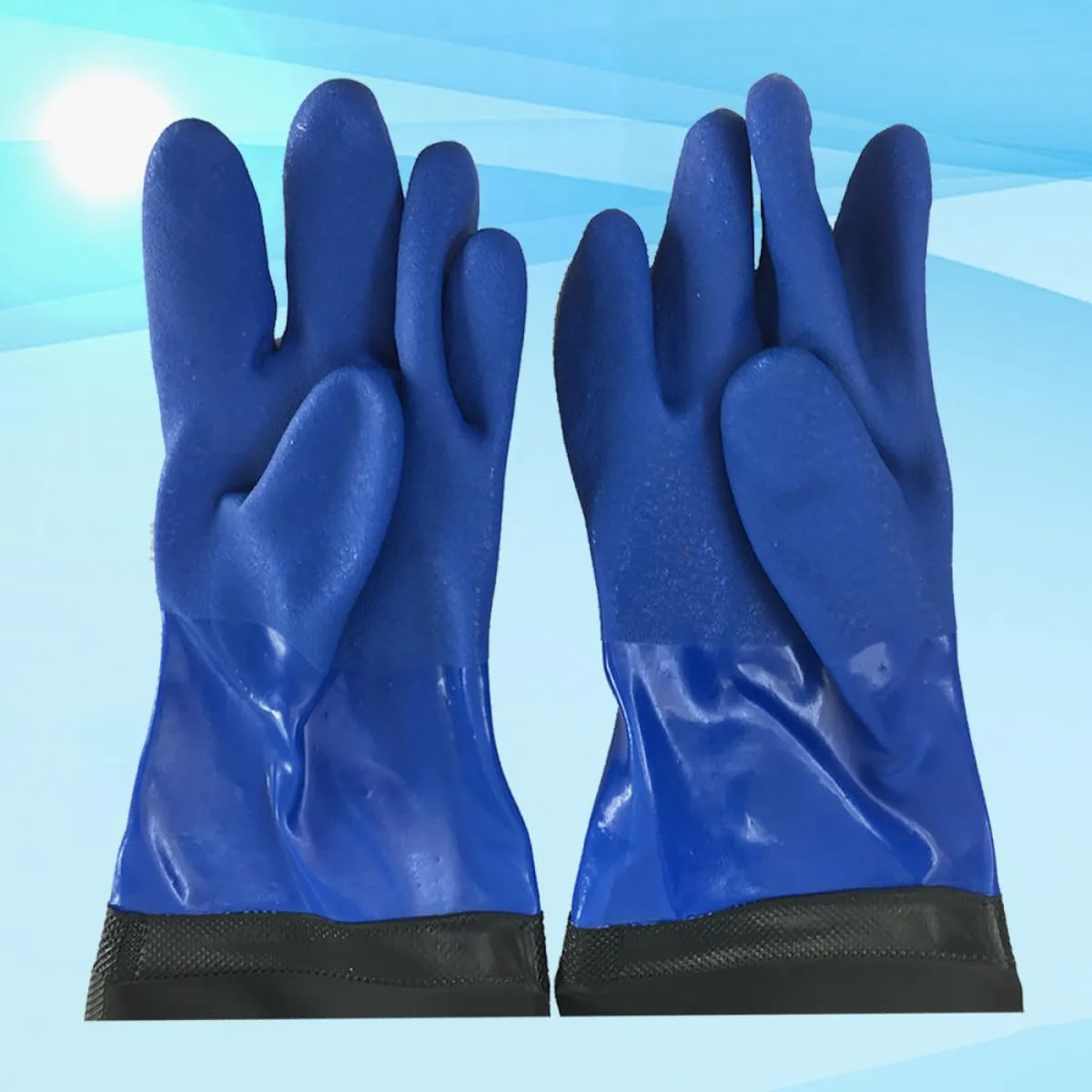 jojofuny Extended PVC Industrial Gloves Oil and Alkali Resistant Wear-resistant Protective Work Gloves for Heavy-duty Cleaning and Car Washing Black Tear-resistant Design