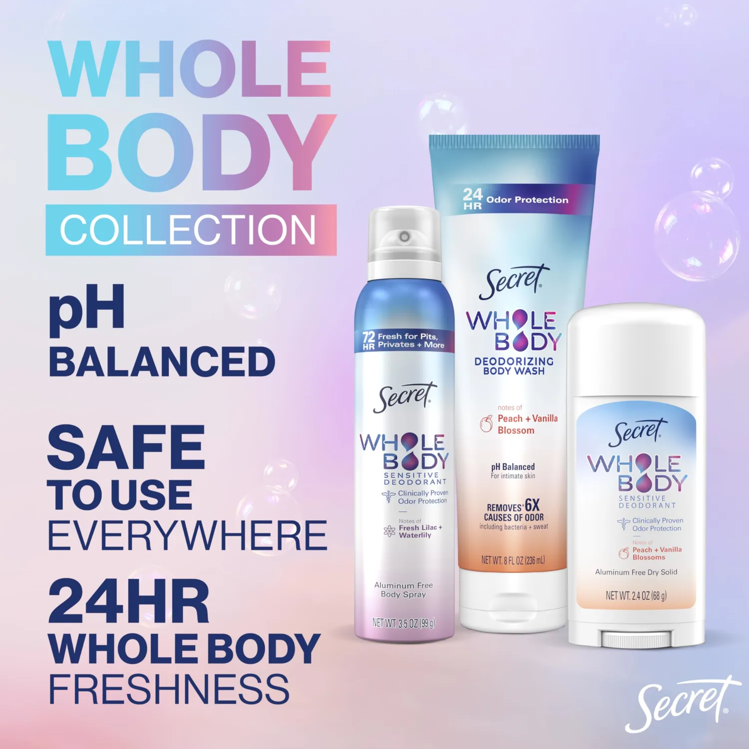 Secret Whole Body Deodorant Dry Feel Cream + Absorbs Sweat for Women, Completely Clean Scent, Aluminum Free Deodorant, 72 HR Odor Protection, 3.0 oz