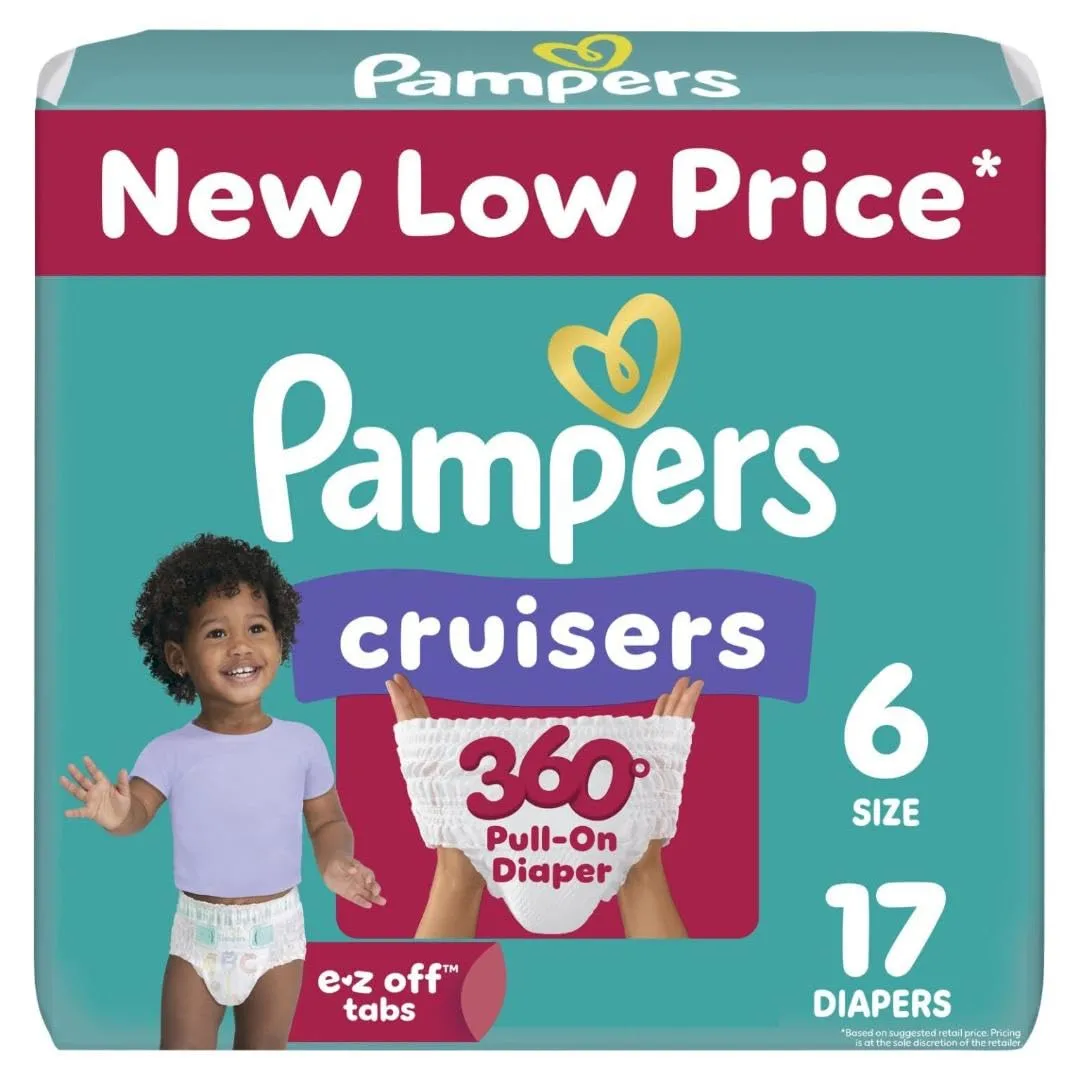 Pampers Diapers - Cruisers 360 - Size 6, 17 Count, Babyproof up to 100% Leakproof Pull-On Diaper (Packaging May Vary)