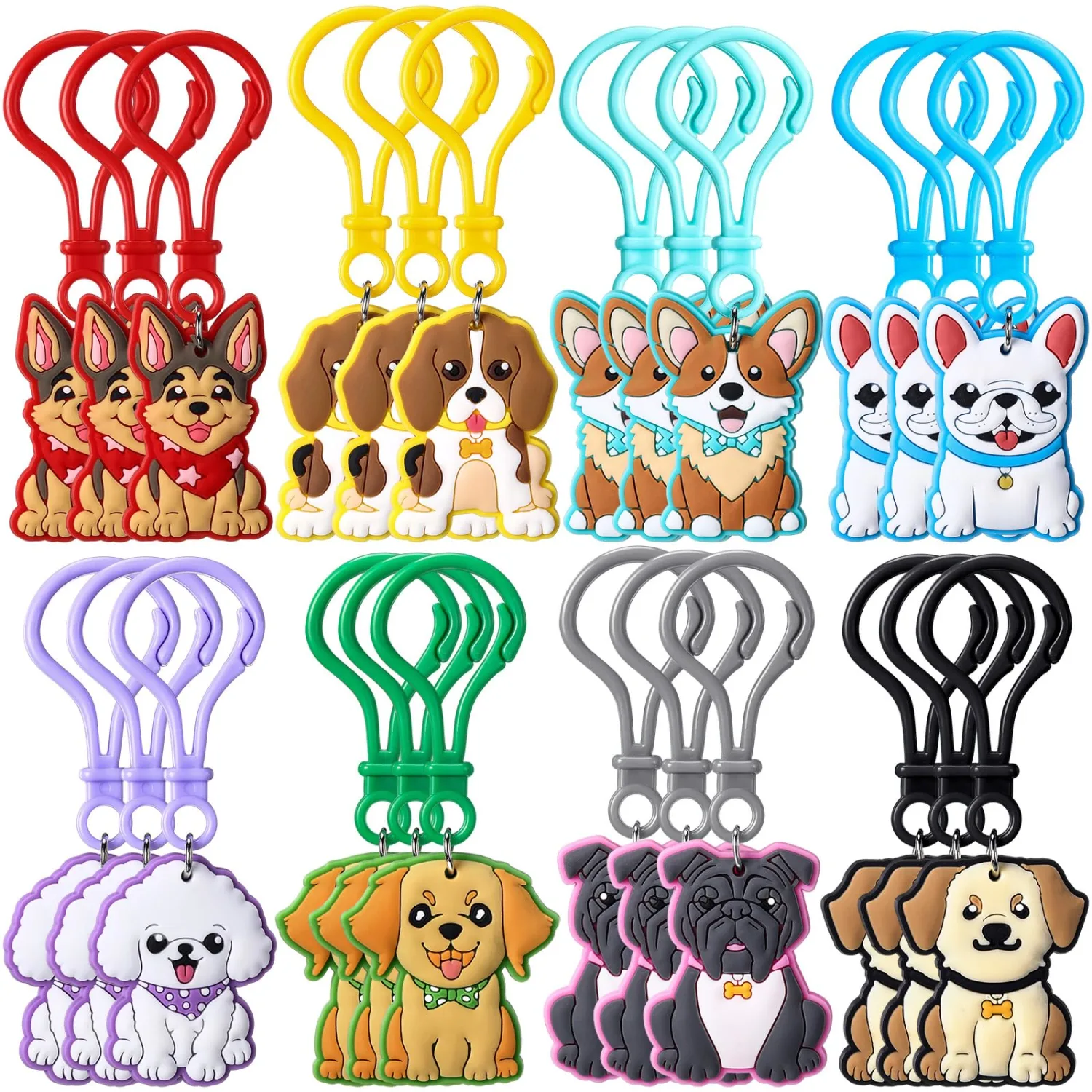 Jadive 24 Pack Puppy Dog Keychains Dog Party Favors Birthday Decorations Cute Animals Ornament Pendant for Christmas Boy Girl Gift Reward Goodie Bag Fillers Baby Shower Supplies