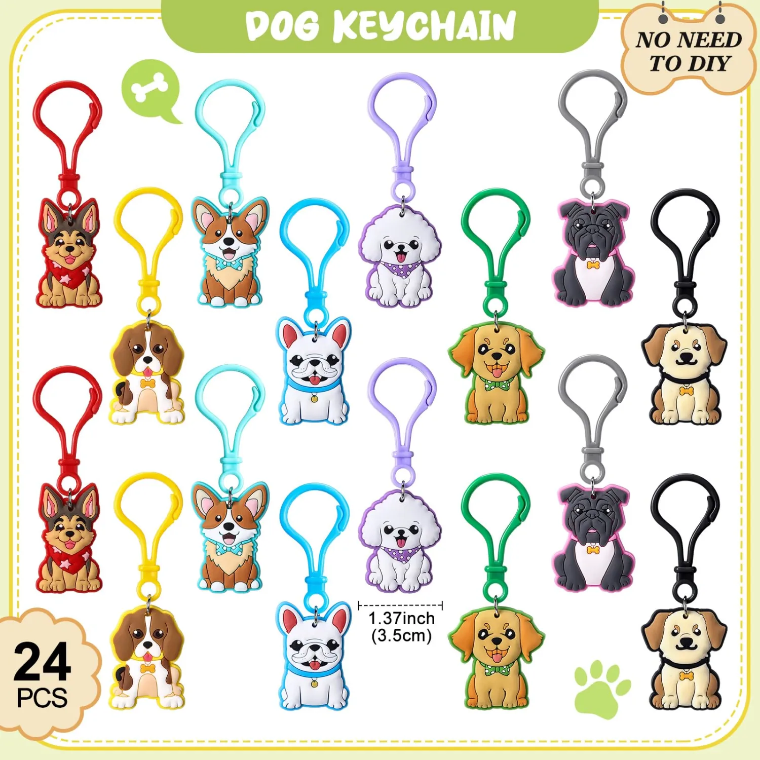 Jadive 24 Pack Puppy Dog Keychains Dog Party Favors Birthday Decorations Cute Animals Ornament Pendant for Christmas Boy Girl Gift Reward Goodie Bag Fillers Baby Shower Supplies