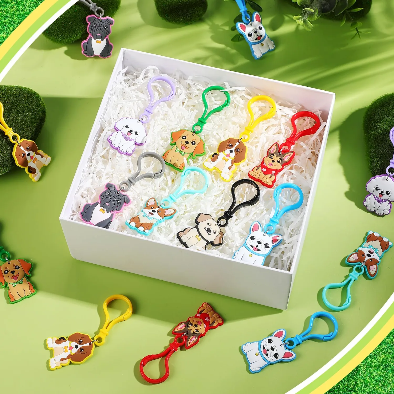 Jadive 24 Pack Puppy Dog Keychains Dog Party Favors Birthday Decorations Cute Animals Ornament Pendant for Christmas Boy Girl Gift Reward Goodie Bag Fillers Baby Shower Supplies