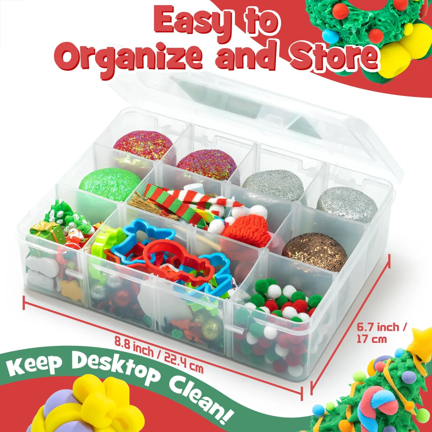 Christmas Sensory Dough Kit with 6 PCS 18oz Glitter Doughs & Accessories(280+pcs), DIY Christmas Crafts Kids, Stocking Stuffers for Kids, Build a Snowman Kit with Ornaments Creative Gift