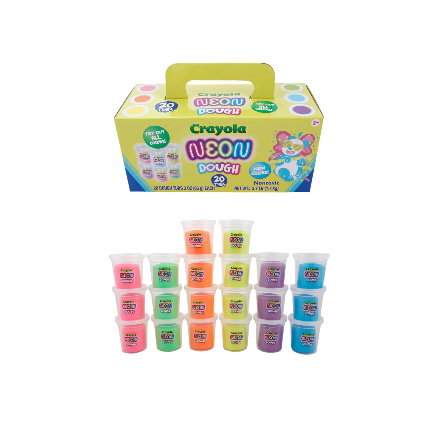 Crayola Neon Dough 20-Pack, 3oz Each - Christmas Gifts, Stocking Stuffer, Party Favors, Classroom Party Favors; Non-Toxic, Allergen-Friendly Special Effects Dough with Easy-Carry Handle