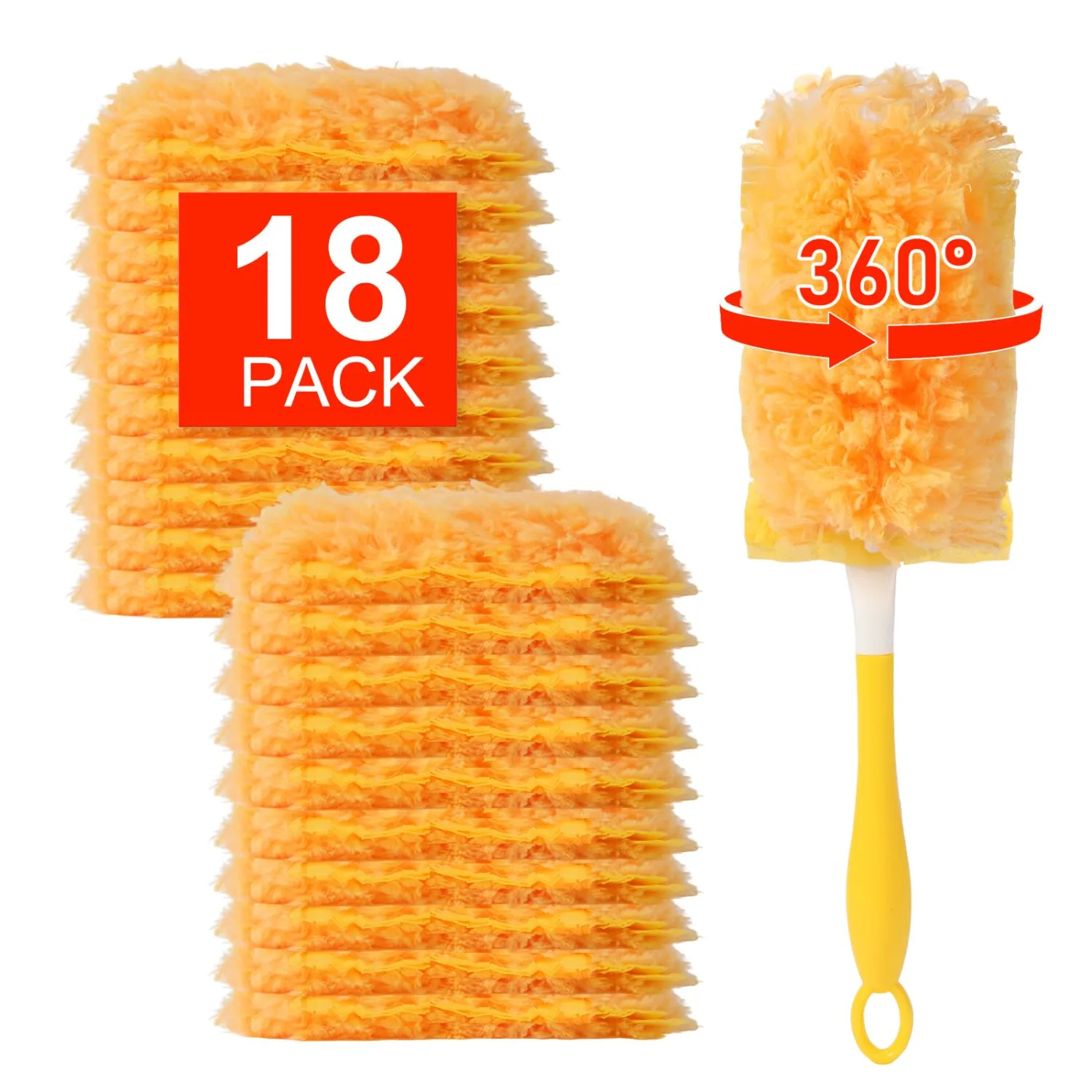 360° Heavy Duty Duster Refills for Swiffer Dusters, Multi-Surface Larger Size Duster with 4X Microfibers, Disposable Duster Refills Kit for Cleaning, Unscented, 18 Pack & 1 Handle