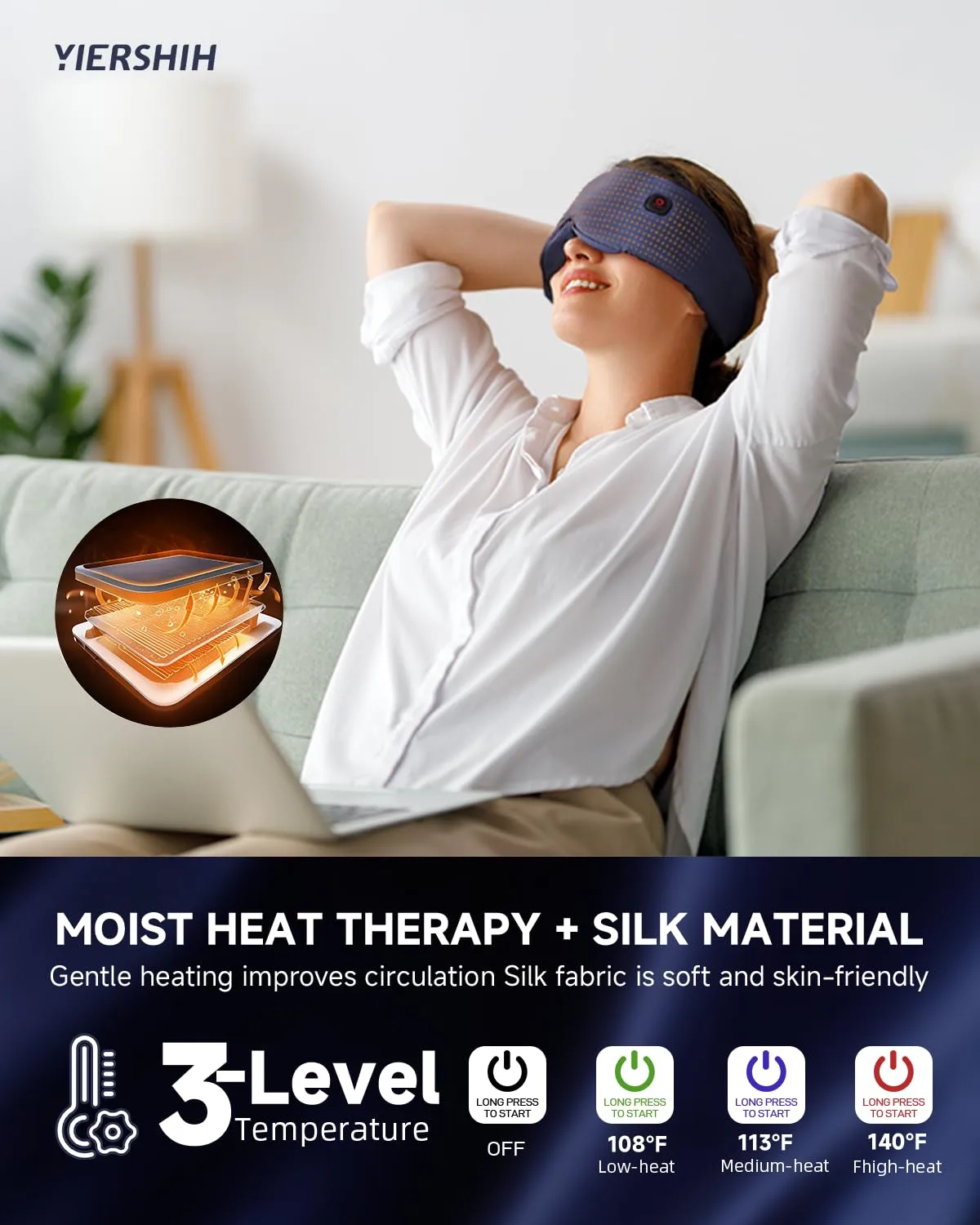 Silk Cordless Heated Eye Mask, Compress Heating Pad for Dry Eye Stye Eye Strain, Soothing and Relaxing Warm Compress for Sleep and Tension Relief