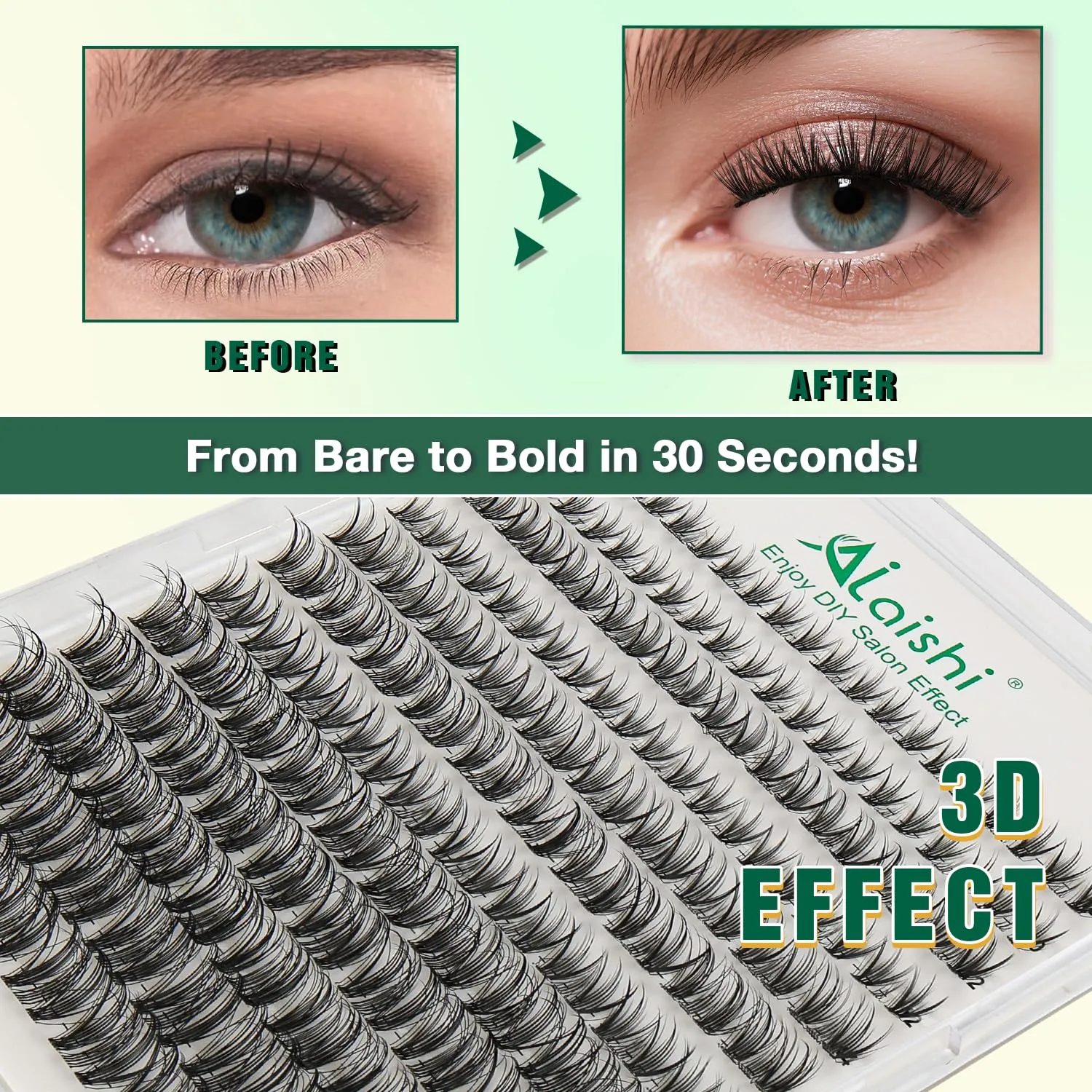 Lash Clusters Kit, DIY 3D Cluster Eyelash Extensions 10‑18mm,120pcs Fluffy D Curl Soft Natural Lashes with Bond and Seal,Remover,Tweezers–Fake Cat Eye Wispy Individual Clusters MIX1-1-L