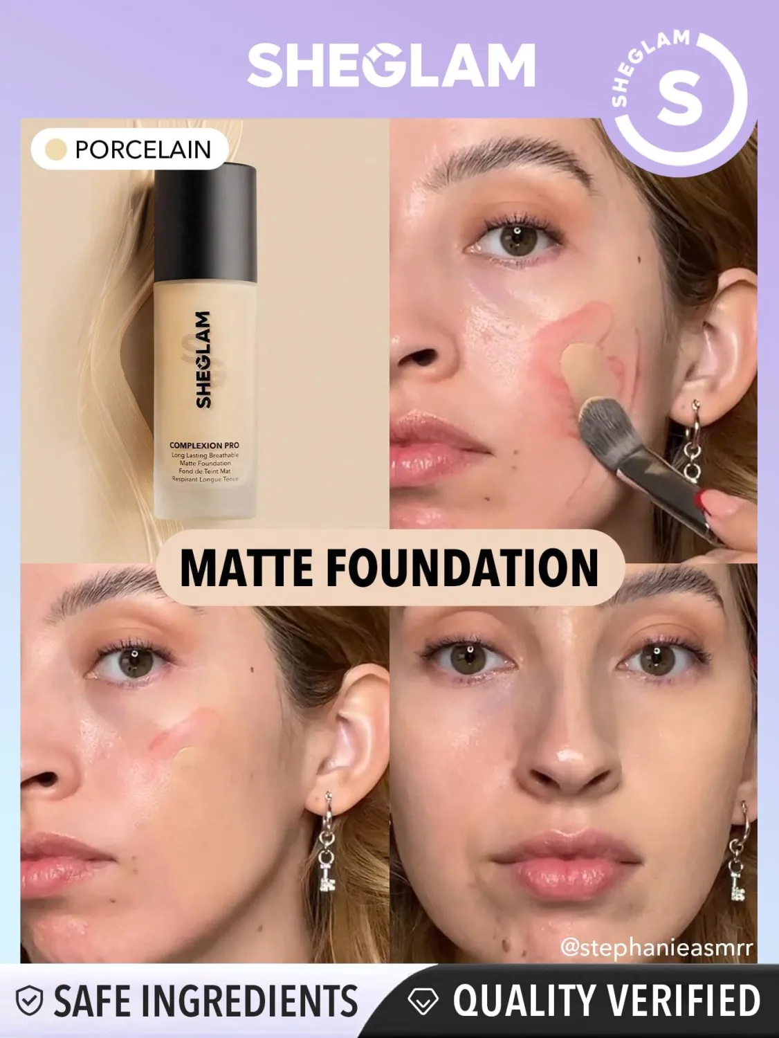 SHEGLAM Full Coverage Foundation Makeup Long Lasting Waterproof Matte Dewy Liquid Foundation - Porcelain