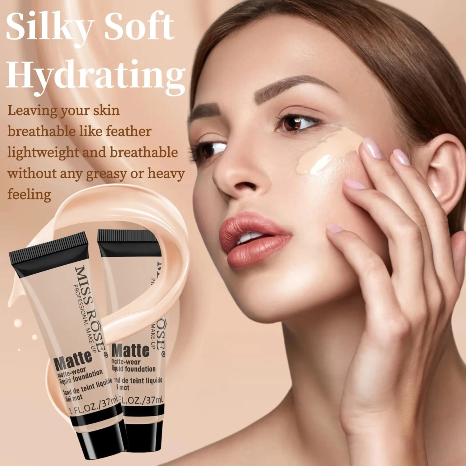 Liquid Foundation Cream, Full Coverage Matte Concealer Base Primer for Face Makeup, Waterproof Longwearing Flawless Makeup Base Foundation Hides Wrinkles & Lines for All Skin Tone (IVORY 6, 1.3 Fl Oz)