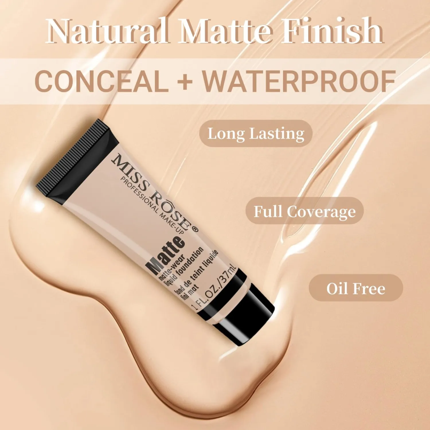 Liquid Foundation Cream, Full Coverage Matte Concealer Base Primer for Face Makeup, Waterproof Longwearing Flawless Makeup Base Foundation Hides Wrinkles & Lines for All Skin Tone (IVORY 6, 1.3 Fl Oz)