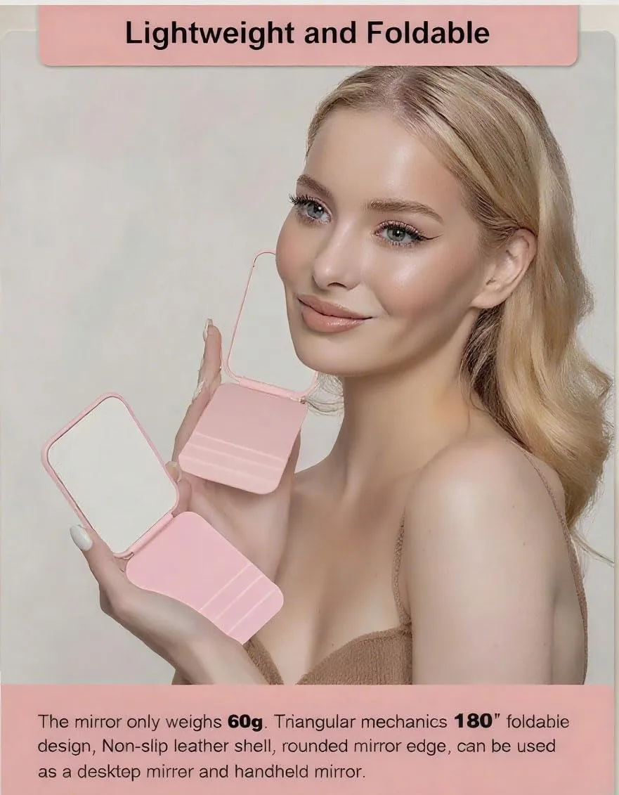 Portable Travel Mirror with Stand, Compact Folding, Mini Makeup Mirror for Pocket and Purse, Tabletop Handheld Mirrors for Men Women Girls
