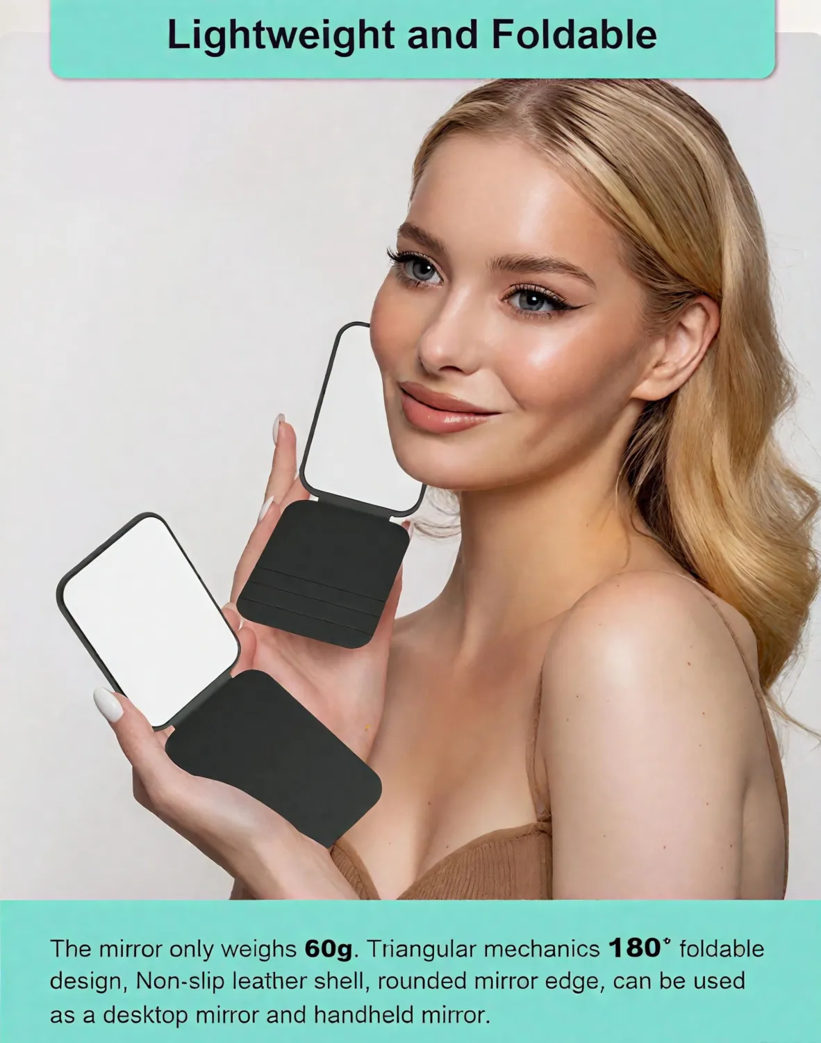 Portable Travel Mirror with Stand, Compact Folding, Mini Makeup Mirror for Pocket and Purse, Tabletop Handheld Mirrors for Men Women Girls