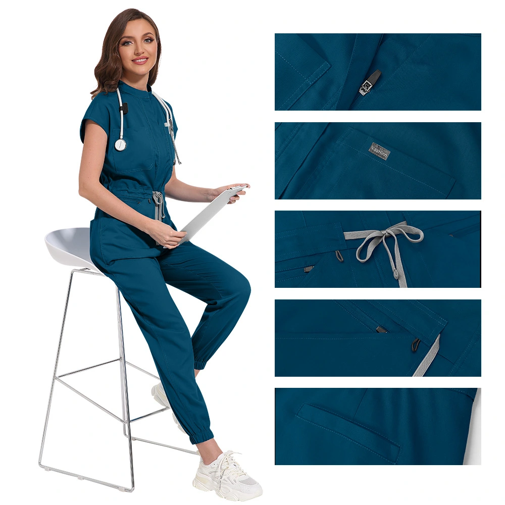 Multifunctional Pocket Stand Collar High Quality Operating Room Hospital Work Uniforms Jumpsuit Suit