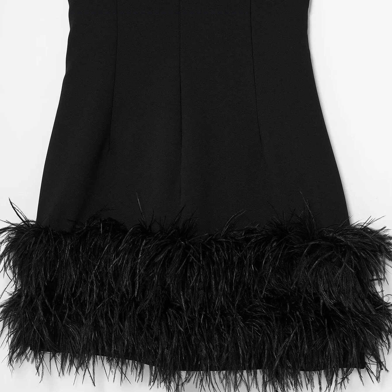 Women's Elegant Style Black Dress Hem Feather Decoration