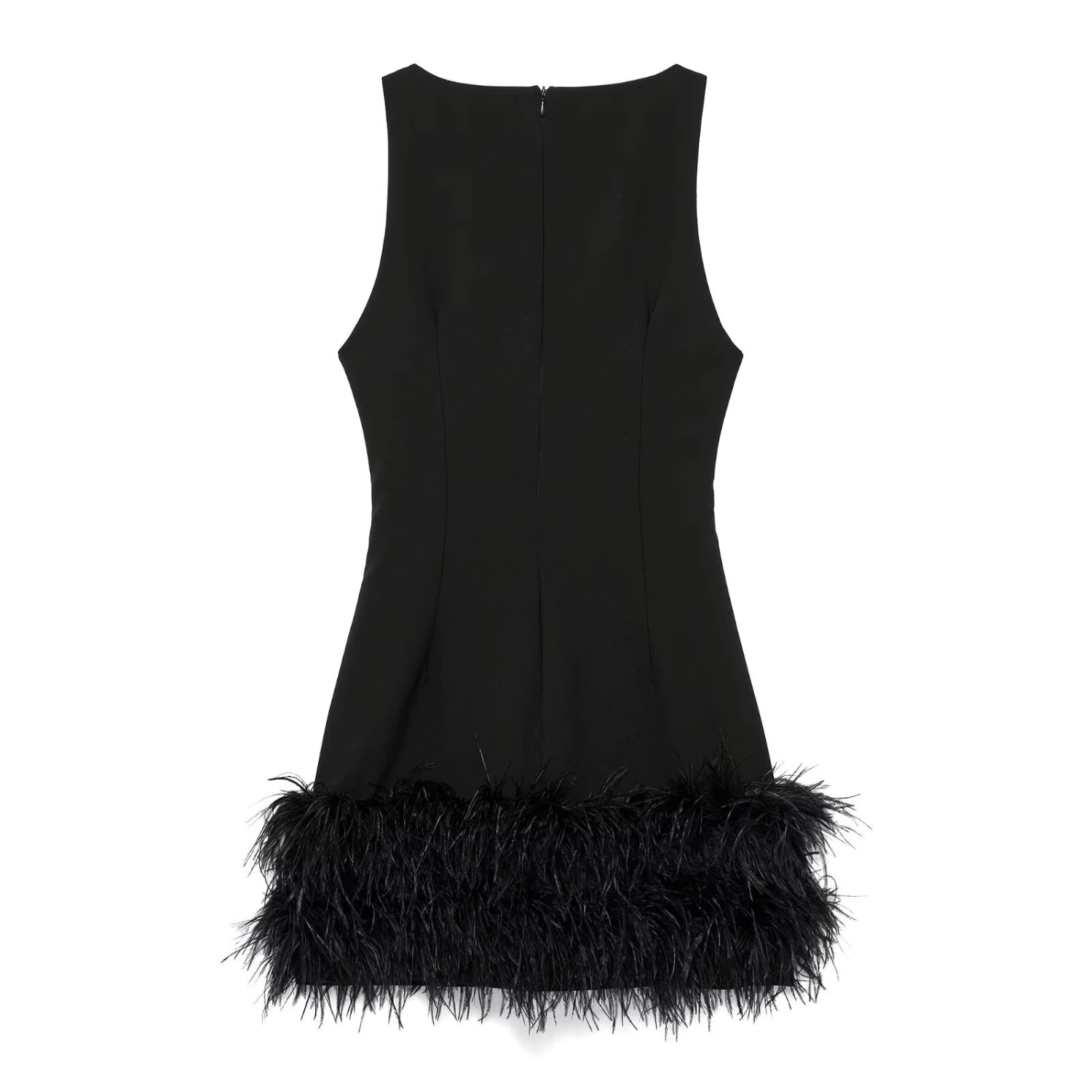 Women's Elegant Style Black Dress Hem Feather Decoration