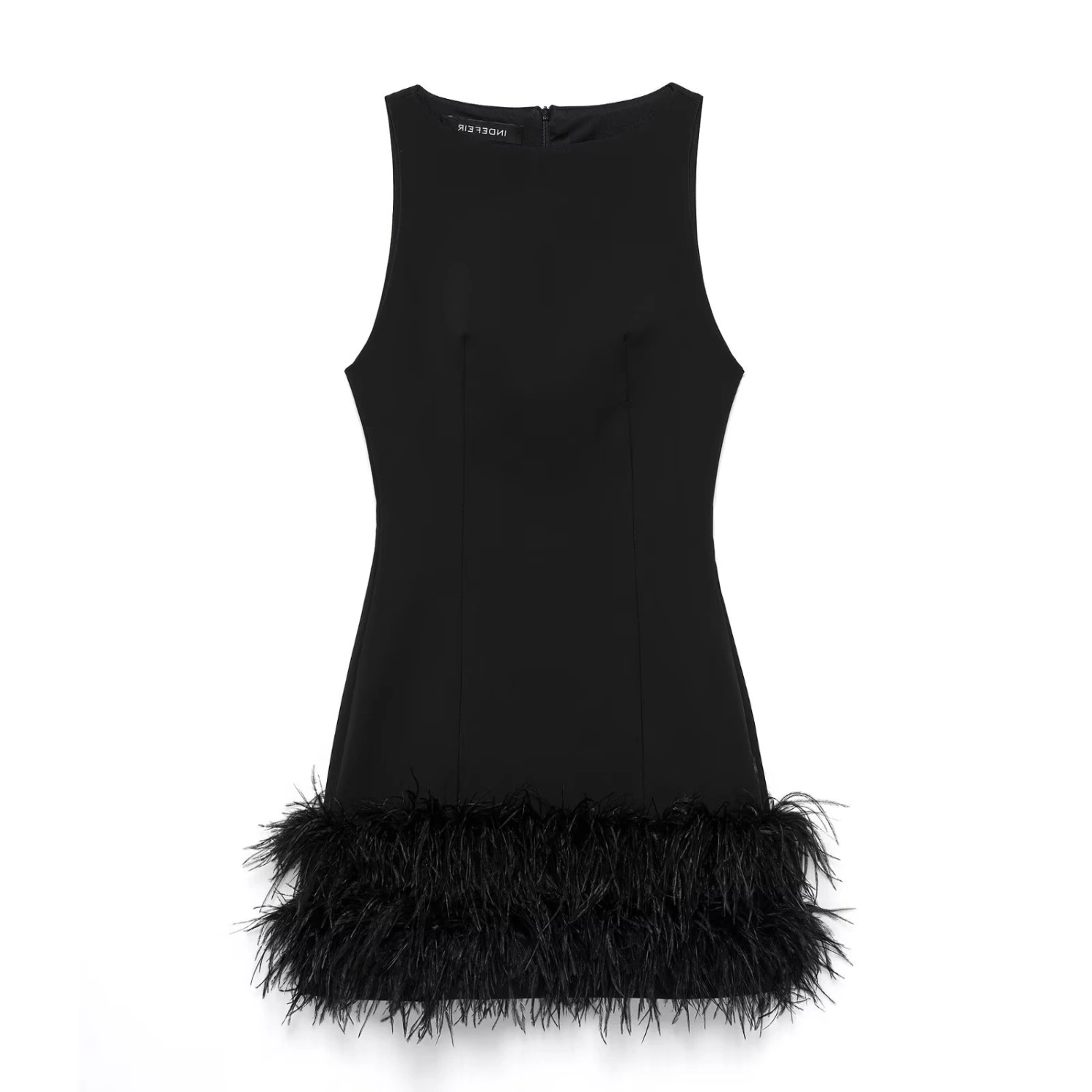 Women's Elegant Style Black Dress Hem Feather Decoration