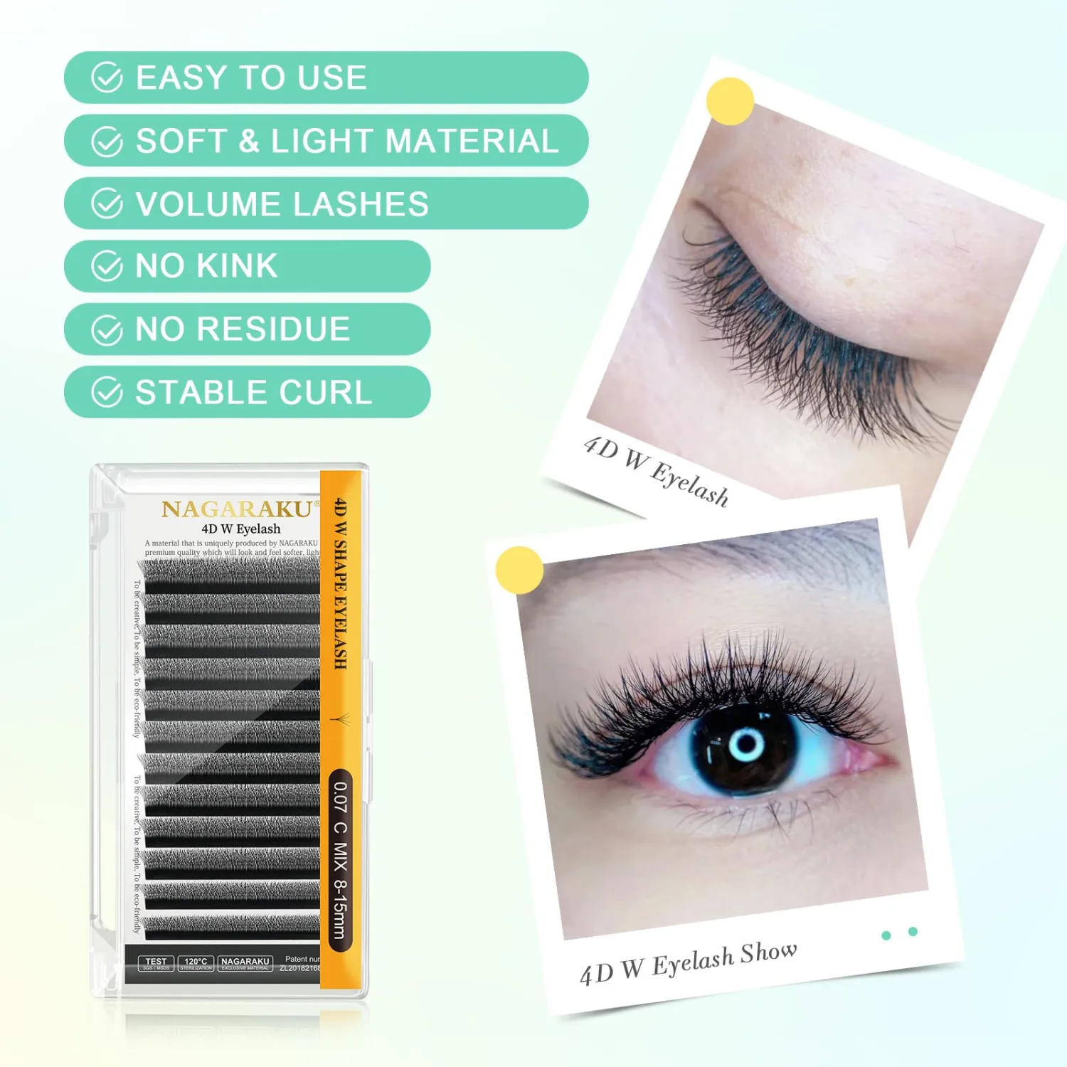 NAGARAKU W Eyelash Extension 4D Volume Premade 0.07mm D curl 17mm Faux Mink Matte Black Cluster Easy Fanning yy Eye Lashes